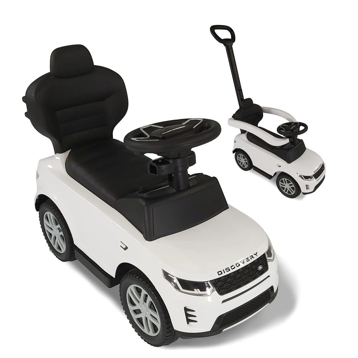 Lemodo Rutscherauto Land Rover mit Schiebestange, Kinderfahrzeug mit Soundlenkrad, 65x28x41cm, ab 12 Monate, offiziell lizenziert