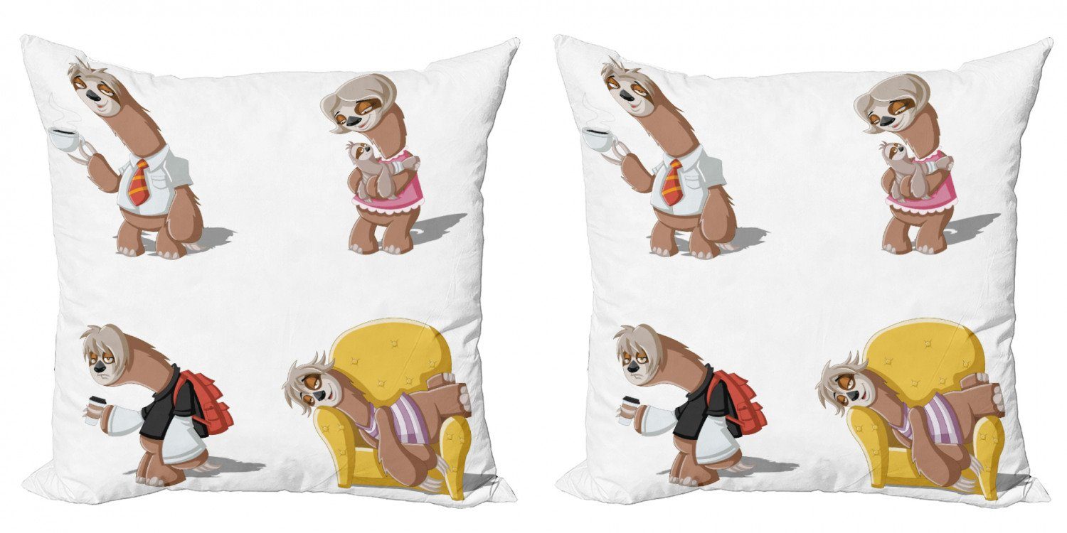 Abakuhaus Digitaldruck, Faultier Cartoon Modern Sloth Kissenbezüge Familie Accent Lazy (2 Doppelseitiger Stück),