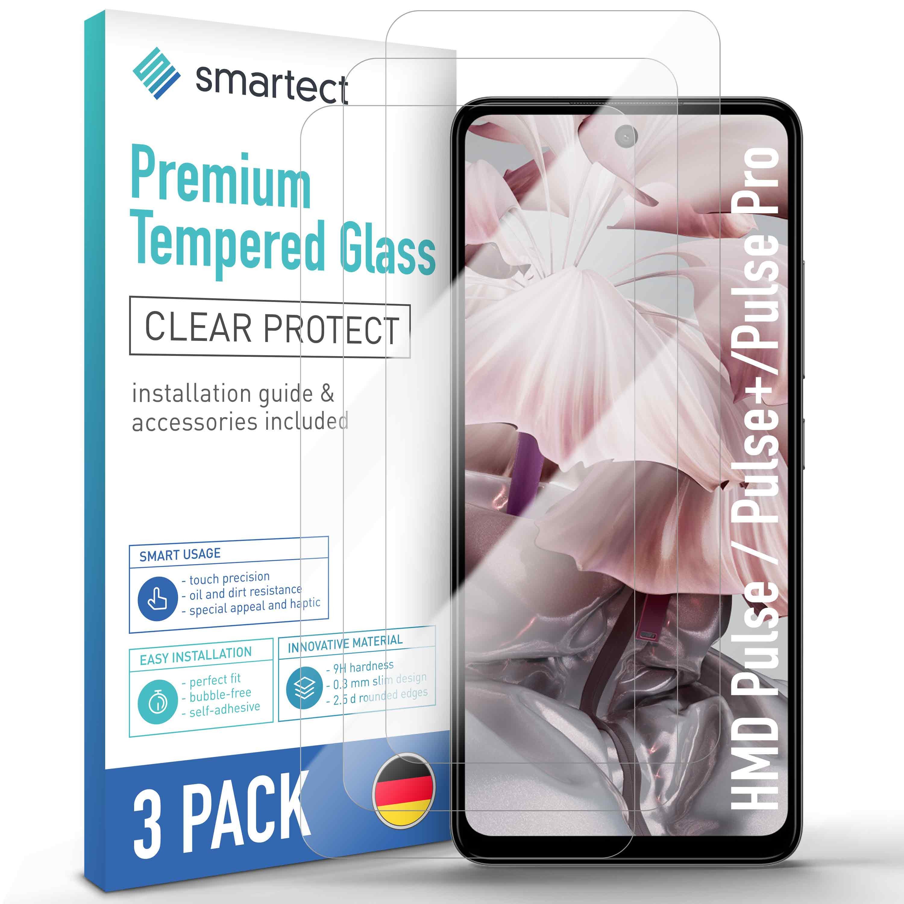 smartect Displayschutzglas 3X Schutzglas Panzerfolie Klar für HMD Pulse / Pulse+ / Pulse Pro für HMD Pulse / Pulse+ / Pulse Pro, Set, 3 Stück, 0.3 mm Ultra-klar, 9H Härte, Kratzfest, Stoßfest, Blasenfrei, Oleophob