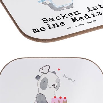 Mr. & Mrs. Panda Getränkeuntersetzer Panda Backen - Weiß - Geschenk, Untersetzer Gläser, Hobby, Glasunters, 1-tlg., Glänzende Oberfläche