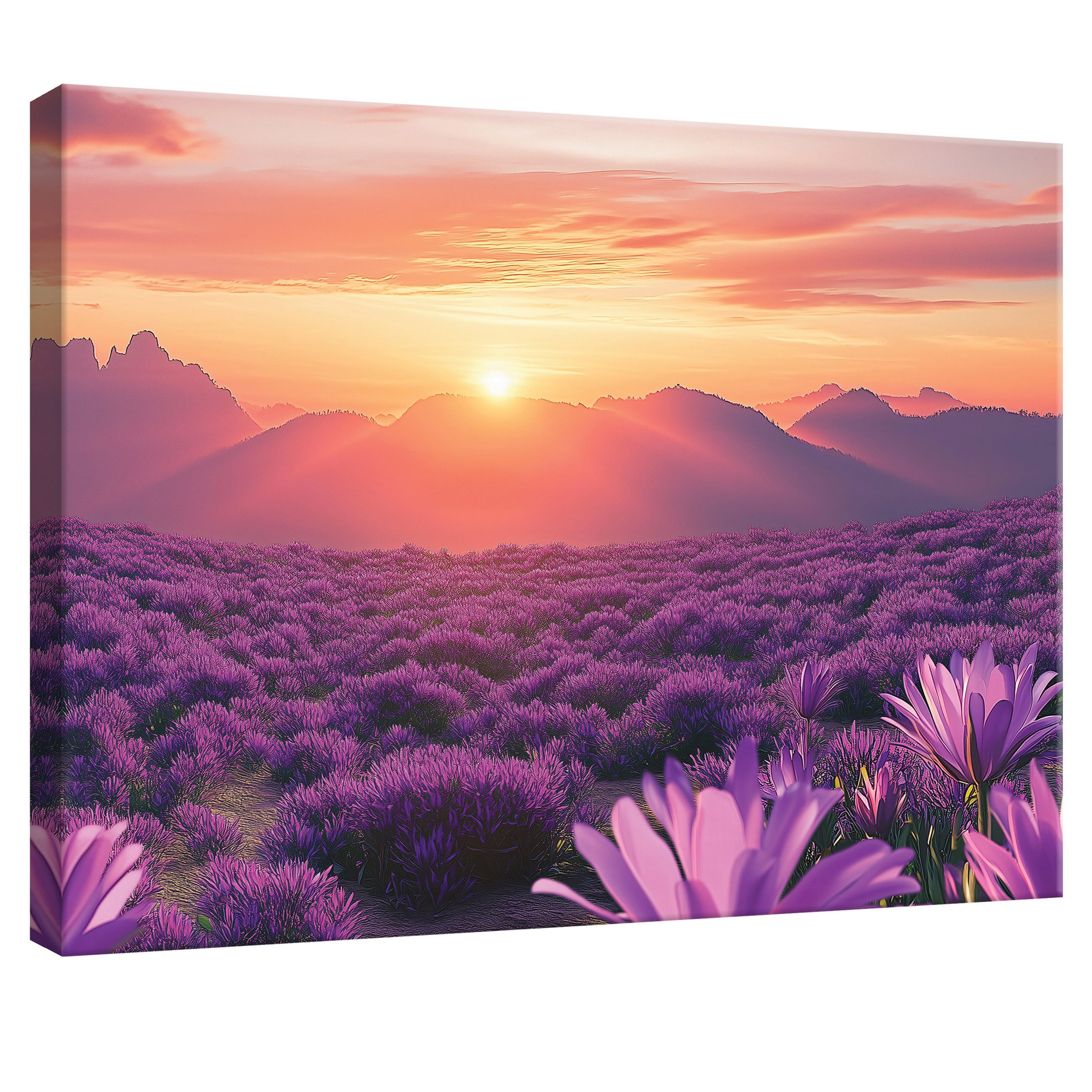 Wallarena Leinwandbild Blumen Berge - Lila - Modern - Wohnzimmer, Blumen, 40x30x2cm