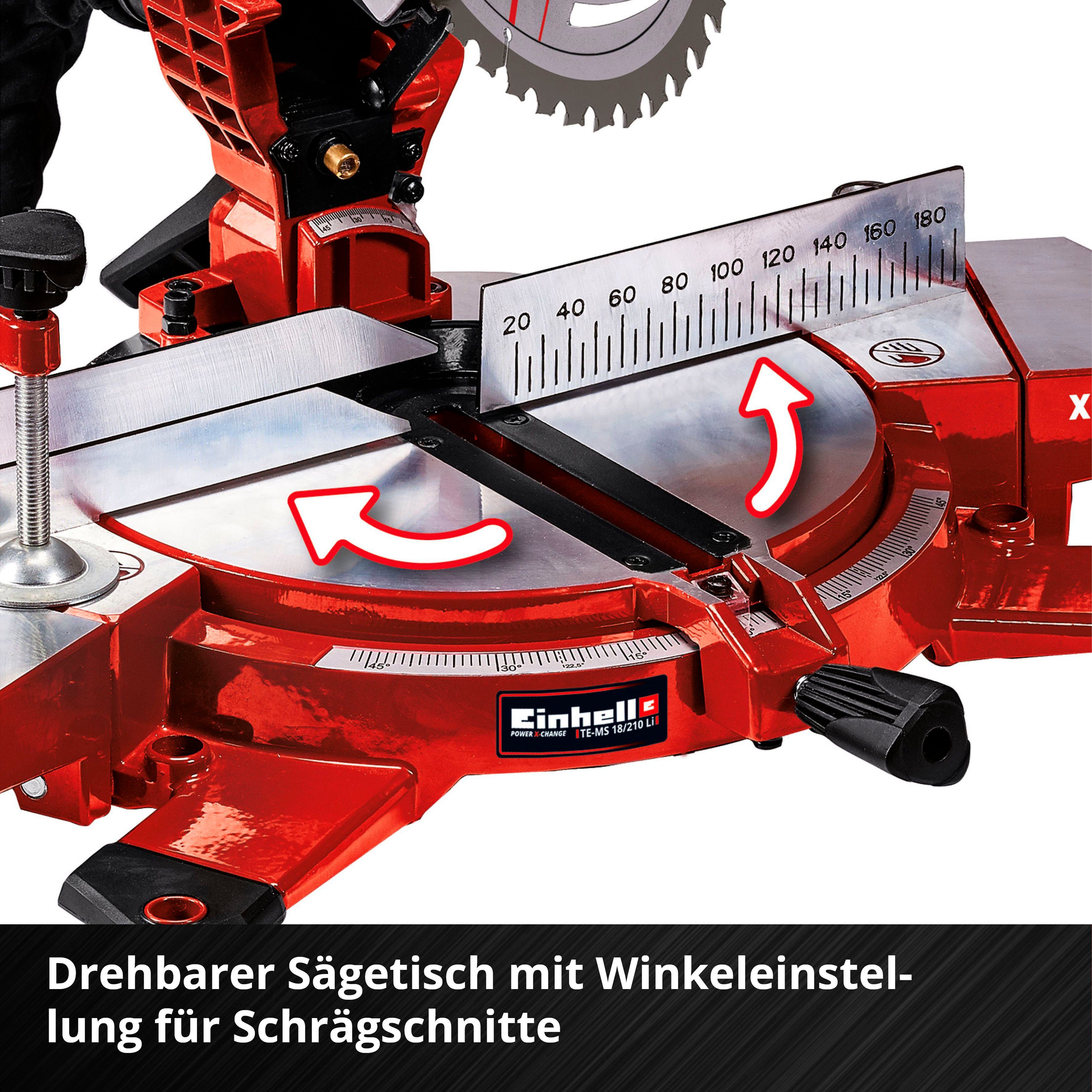 TE-MS X-Change, Akku Akku-Kapp-Gehrungssäge Power Einhell 210 Li-Solo, und ohne mm, 18/210 Ladegerät