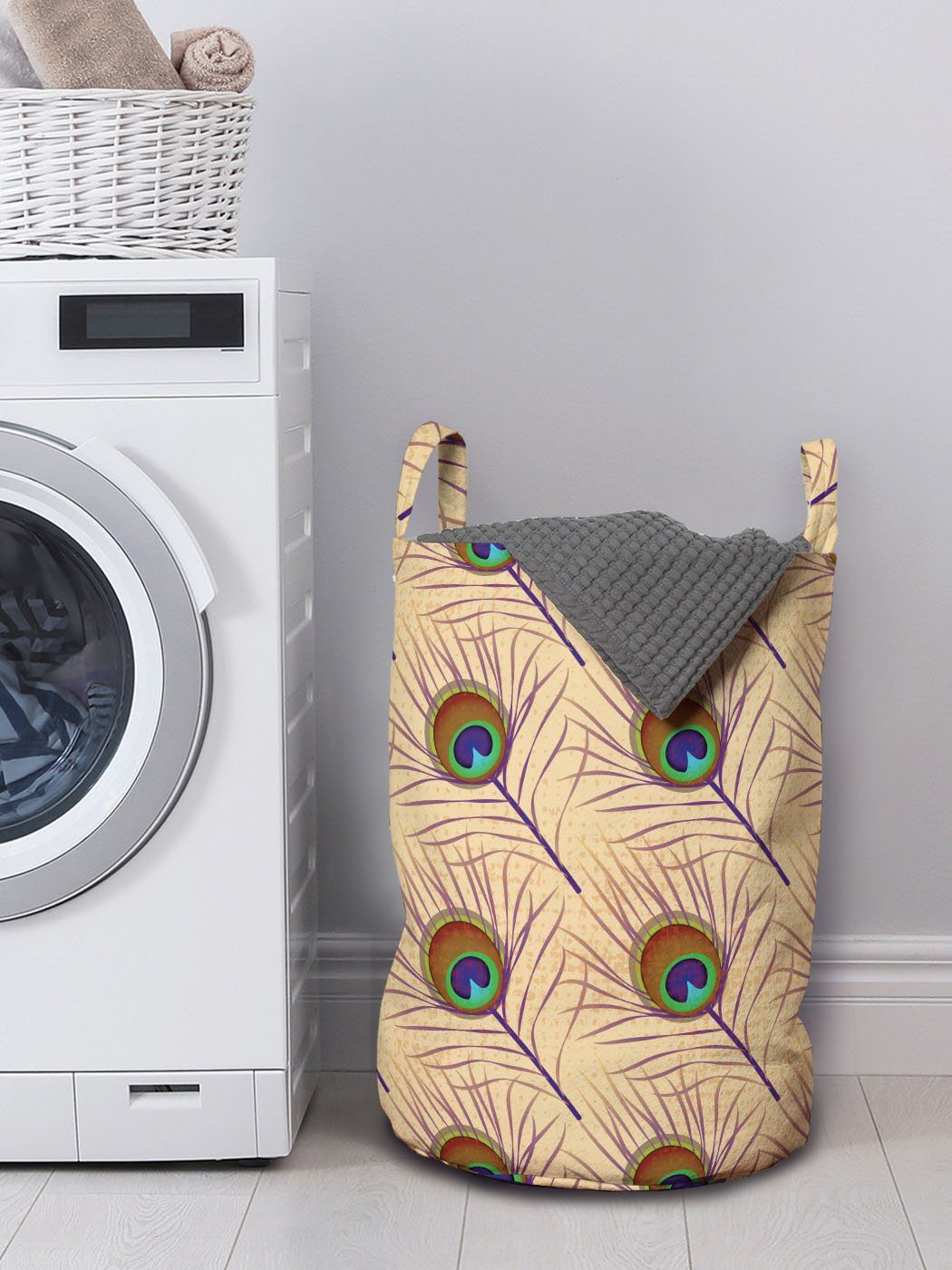 Abakuhaus Wäschesäckchen mit Waschsalons, Kordelzugverschluss Feder Native Diagonal Fluff Griffen Wäschekorb Style für