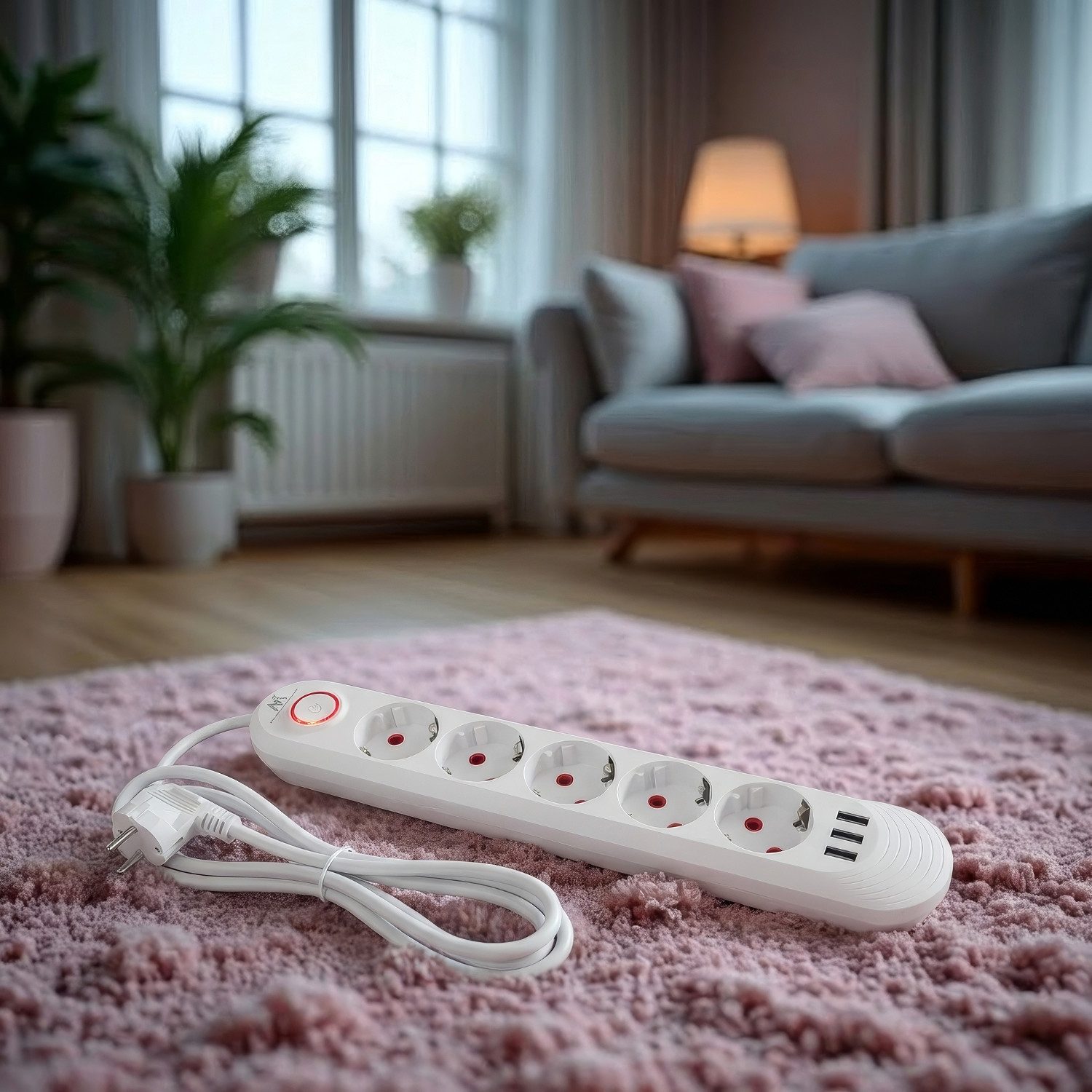 Maclean MCE395 5 Steckdosen 2500W 3xUSB Steckdosenleiste 5-fach (Kabellänge 1.5 m), 110-240V AC 50/60Hz, 2,1A max 2500W, 1,5m – Bild 3 von 5