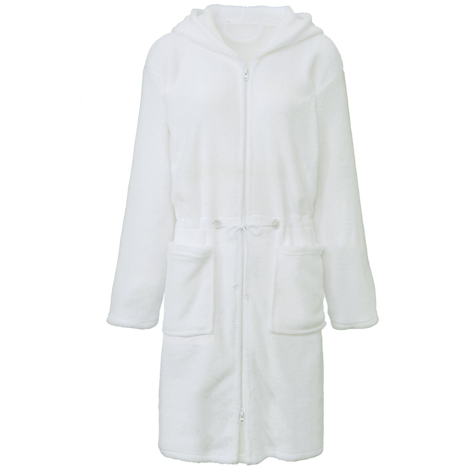 CelinaTex Bademantel Hausmantel Damen Flanell Kapuze Reißverschluss Vital XS weiß, Polyester
