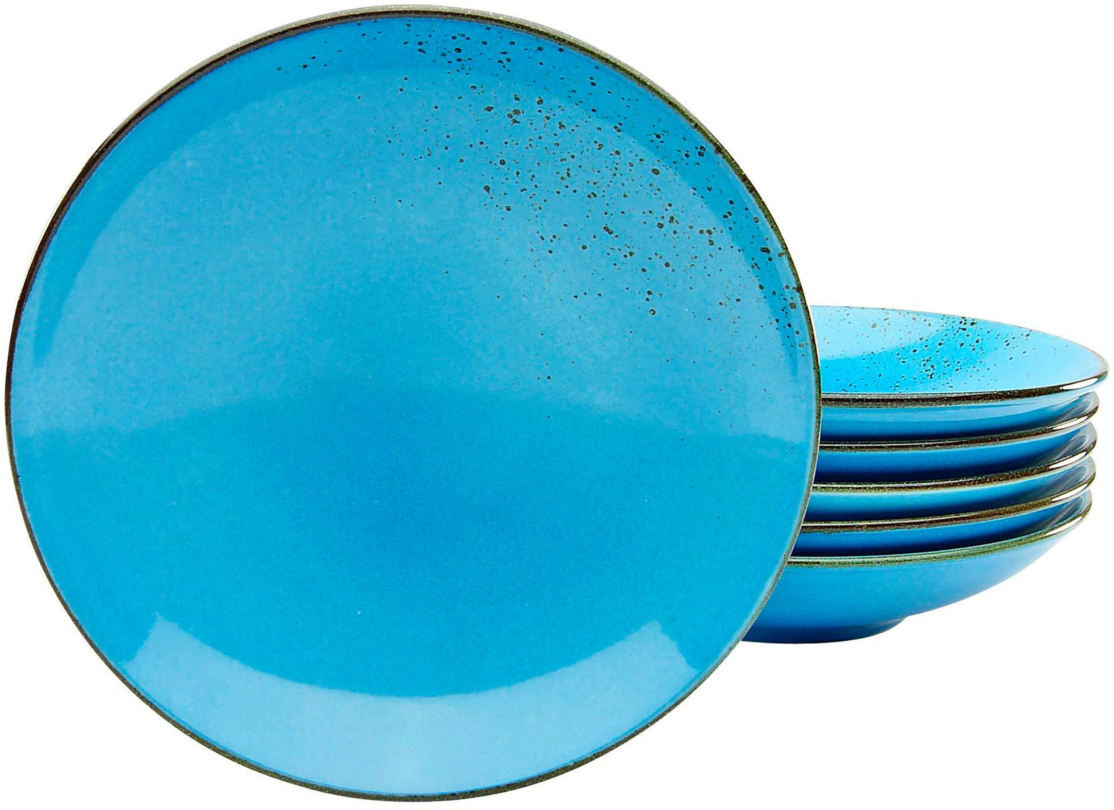 CreaTable Suppenteller Essteller NATURE COLLECTION, (6 St), Teller Set für 6 Personen, Ø 22 cm, Steinzeug, tiefe Teller