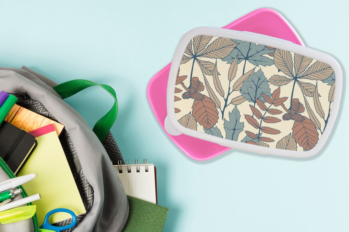 Laub, - Lunchbox MuchoWow Mädchen, rosa Kinder, - Kunststoff für Brotdose Herbst Kunststoff, Erwachsene, Brotbox Snackbox, Muster (2-tlg),