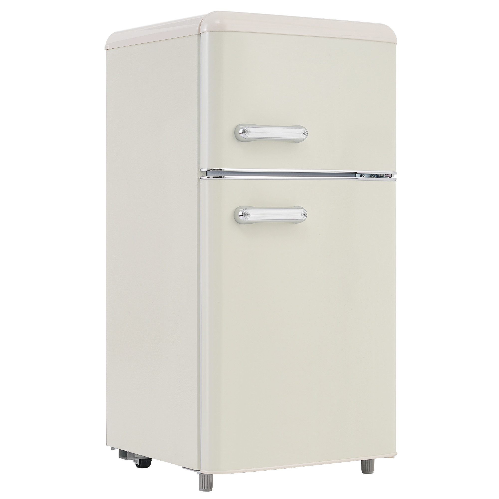 MODFU Kühlschrank Retro-Doppeltür-Kühlschrank BCD-100C, 91 cm hoch, 45 cm breit, 72 Liter Gesamtvolumen,mit 21L Gefriervolumen, 120 kWh/Jahr