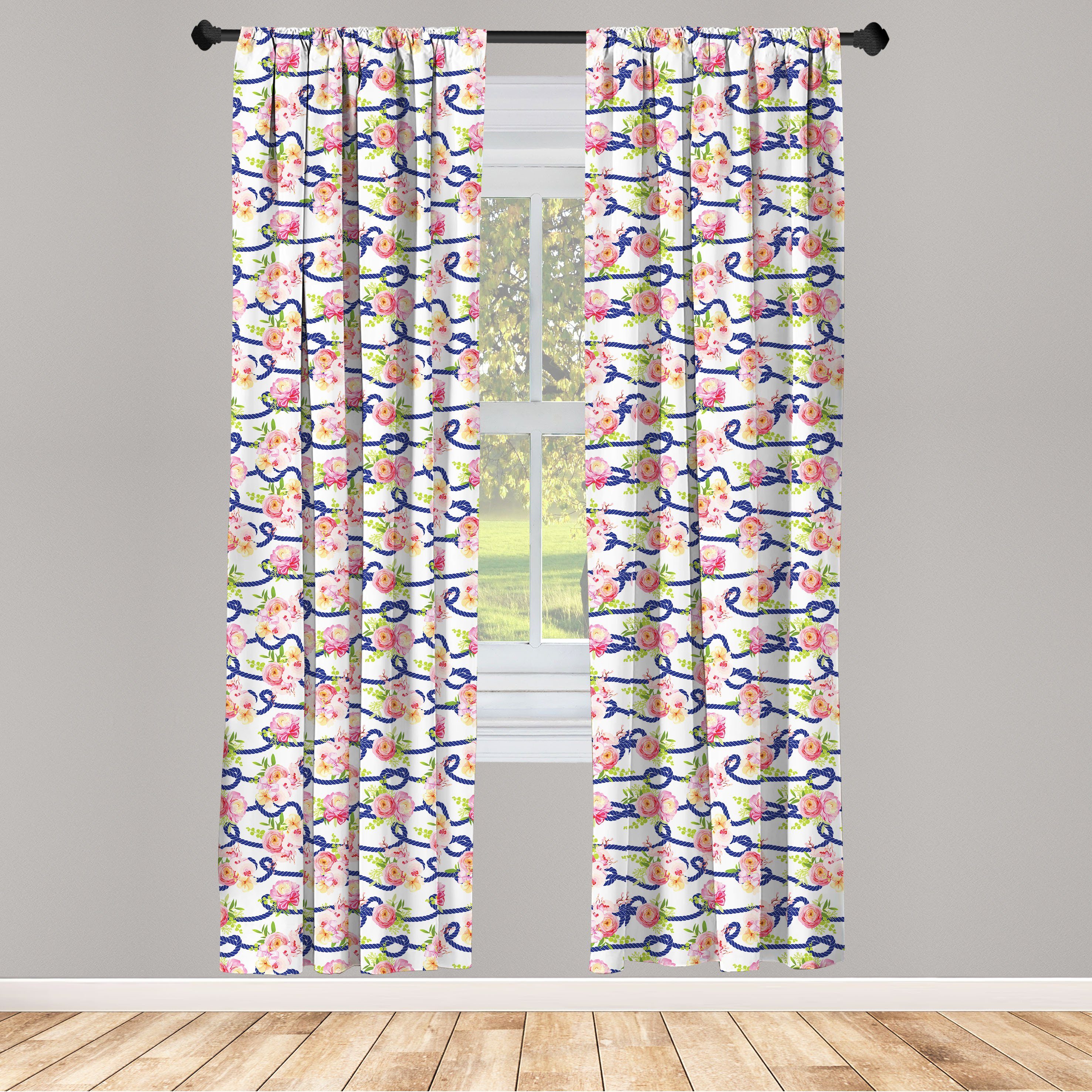 Gardine Vorhang für Wohnzimmer Schlafzimmer Dekor, Microfaser, Blush Navy marine und Abakuhaus, Floral