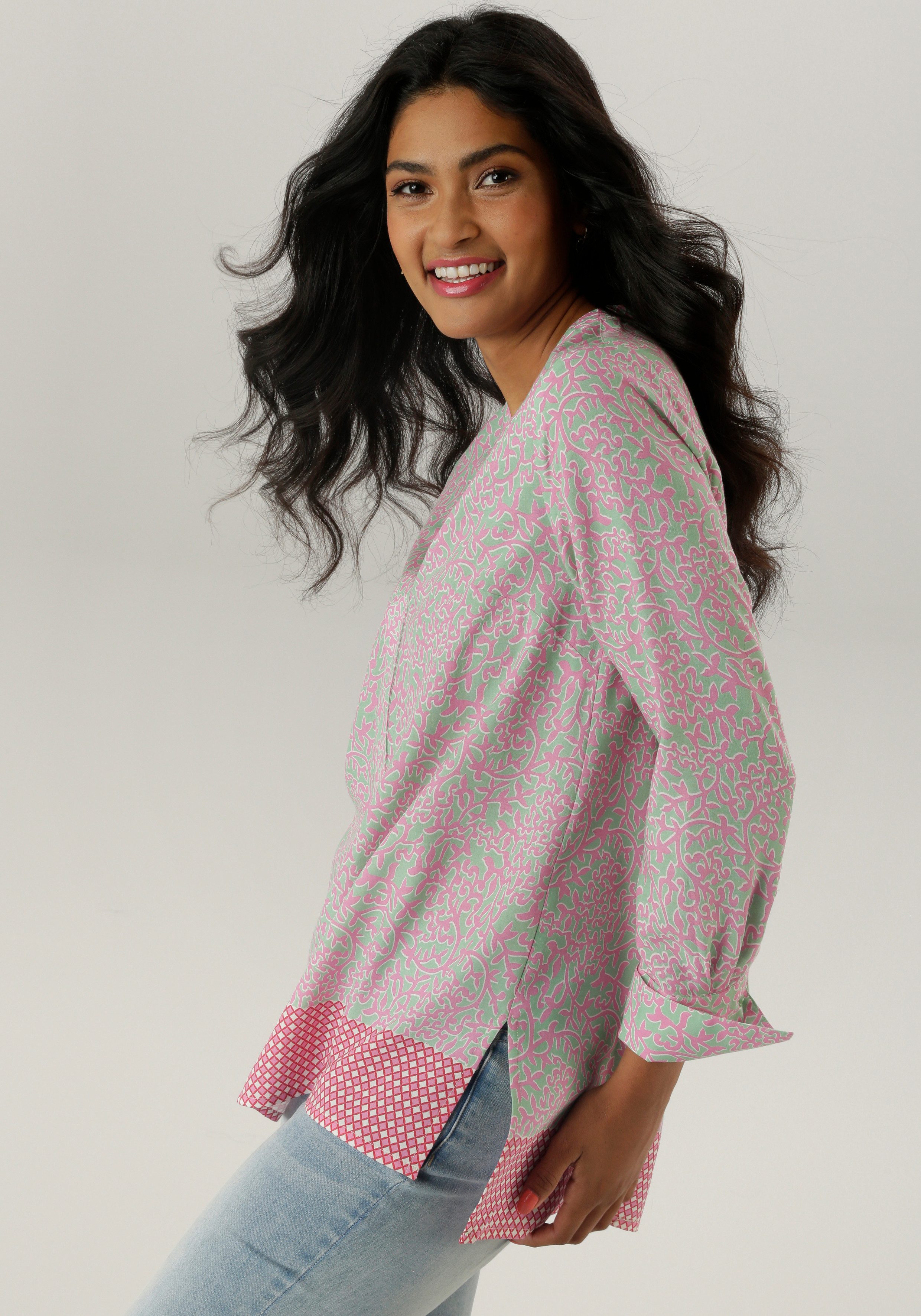 Aniston SELECTED Longbluse mit Rankenmusterung und Bordürendruck am Saum günstig online kaufen