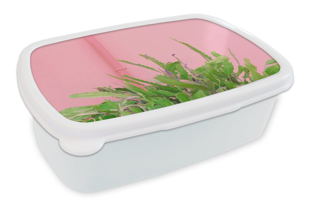 MuchoWow Lunchbox Pflanze - Sommer - Rosa, Kunststoff, (2-tlg), Brotbox für Kinder und Erwachsene, Brotdose, für Jungs und Mädchen weiß