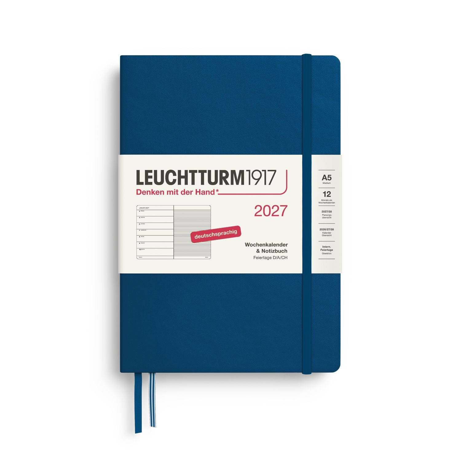 Leuchtturm1917 Taschenkalender Wochenkalender 2027 & Notizbuch Medium A5 Hardcover Indigo
