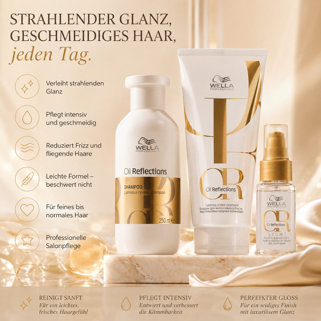 Wella Professionals Haarpflege-Set Oil Reflections Glanzpflege-Set, 3-tlg., perfekte Glanzpflege für feines Haar