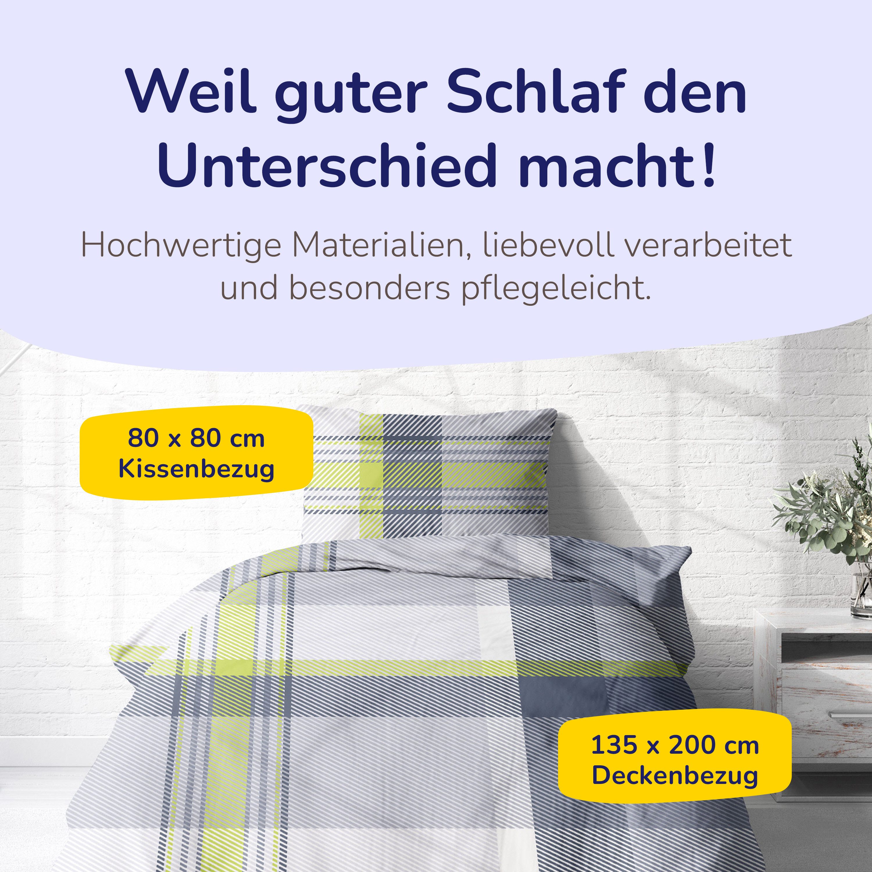 Träumschön Bettwäsche Premium Biber 135x200 oder 155x220 cm, grau grün kari günstig online kaufen