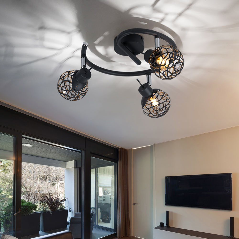etc-shop LED Deckenleuchte, Leuchtmittel Wohnzimmer inklusive, Alugeflecht Warmweiß, Kugel Kristall Deckenleuchte grau