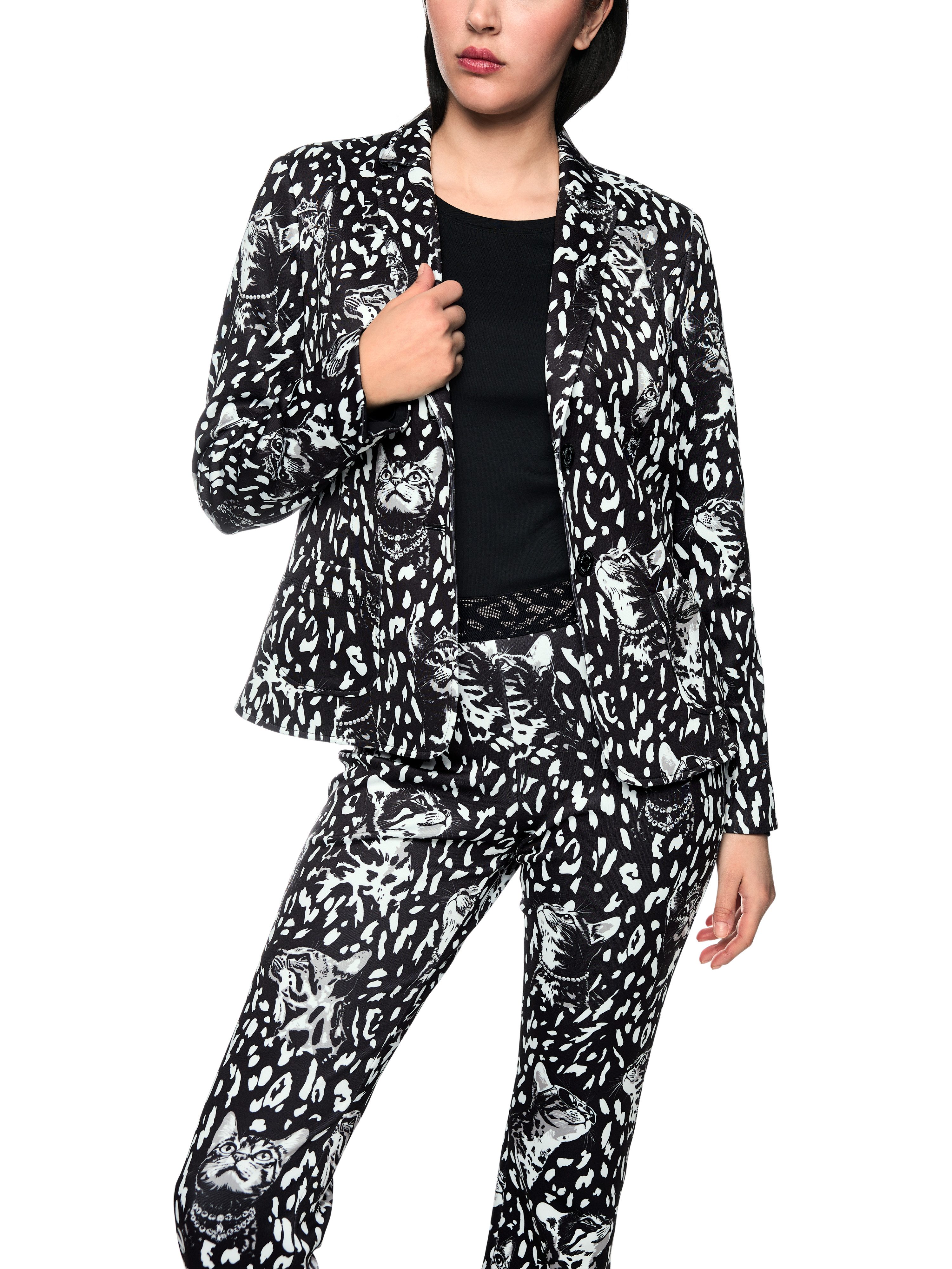Marc Cain Jerseyblazer Cattitude Premium Damenmode mit Leo-Katzenprint, tailliert – Bild 2 von 5