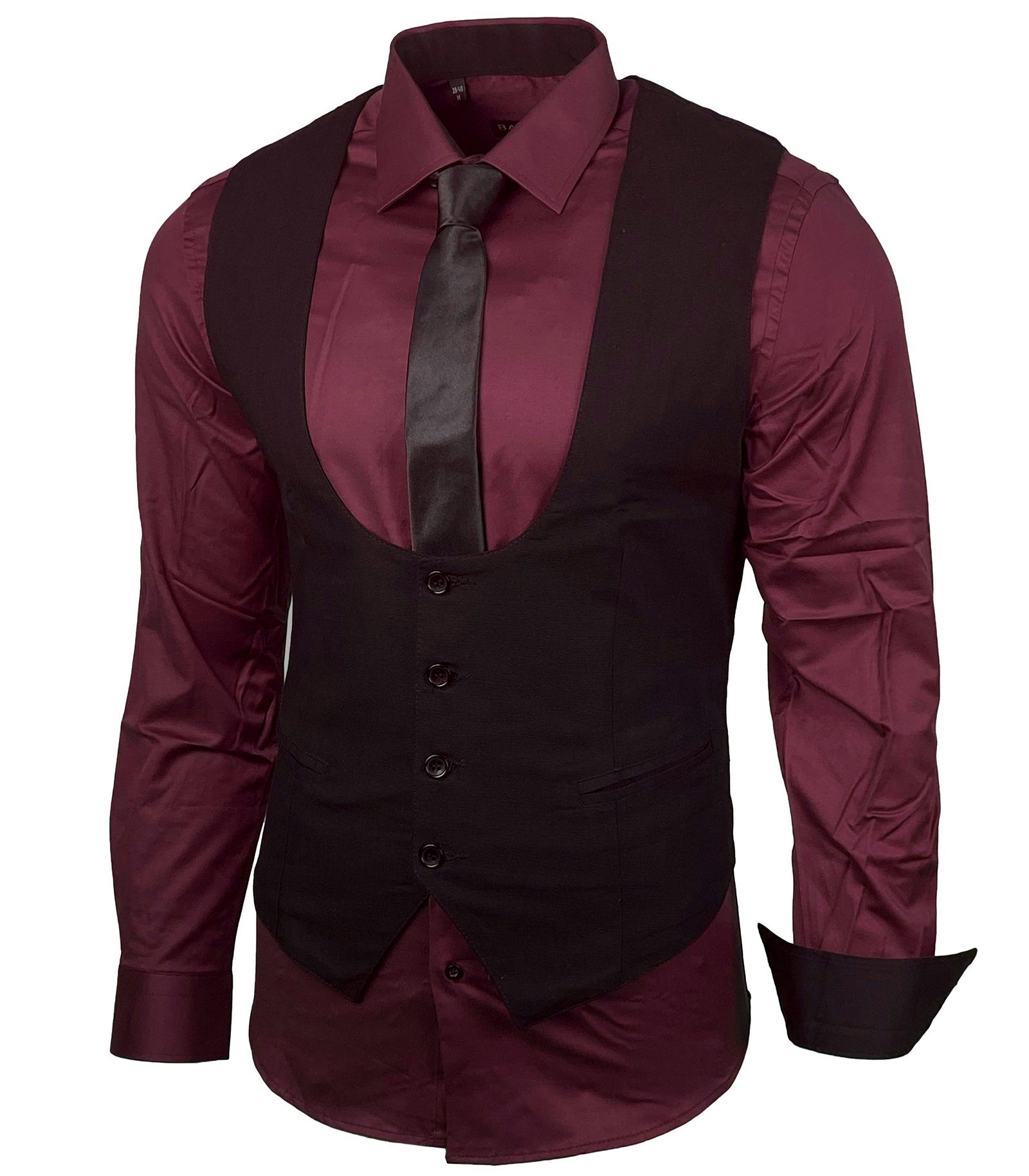 Langarmhemd Baxboy Hemd/Weste/Krawatte Set Business Herrenanzug-Set HWKR B-101