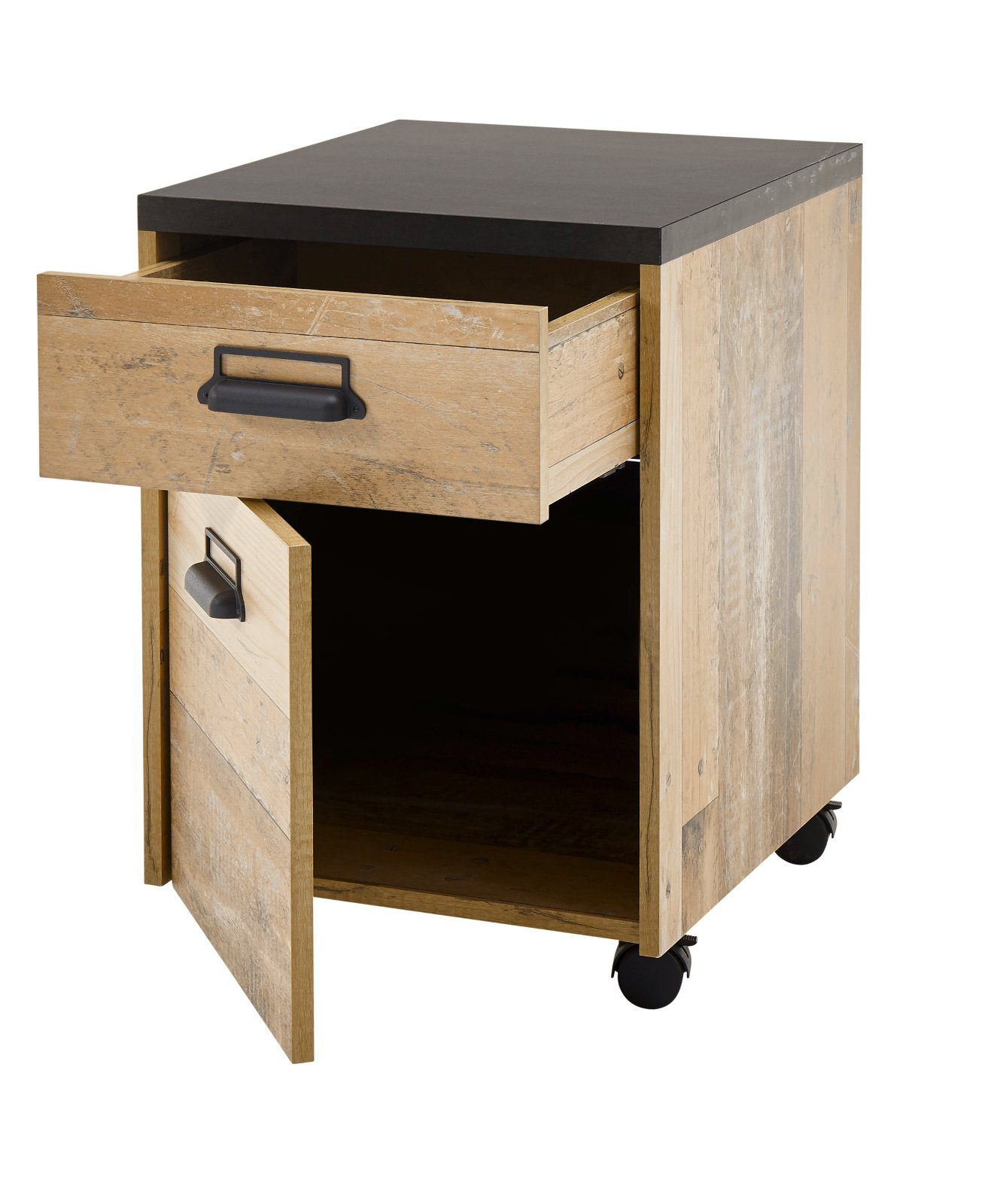 mit Vintage Used Rollcontainer, 2-St., Schreibtisch Stove Furn.Design (Set inklusive Design), Soft-Close Wood