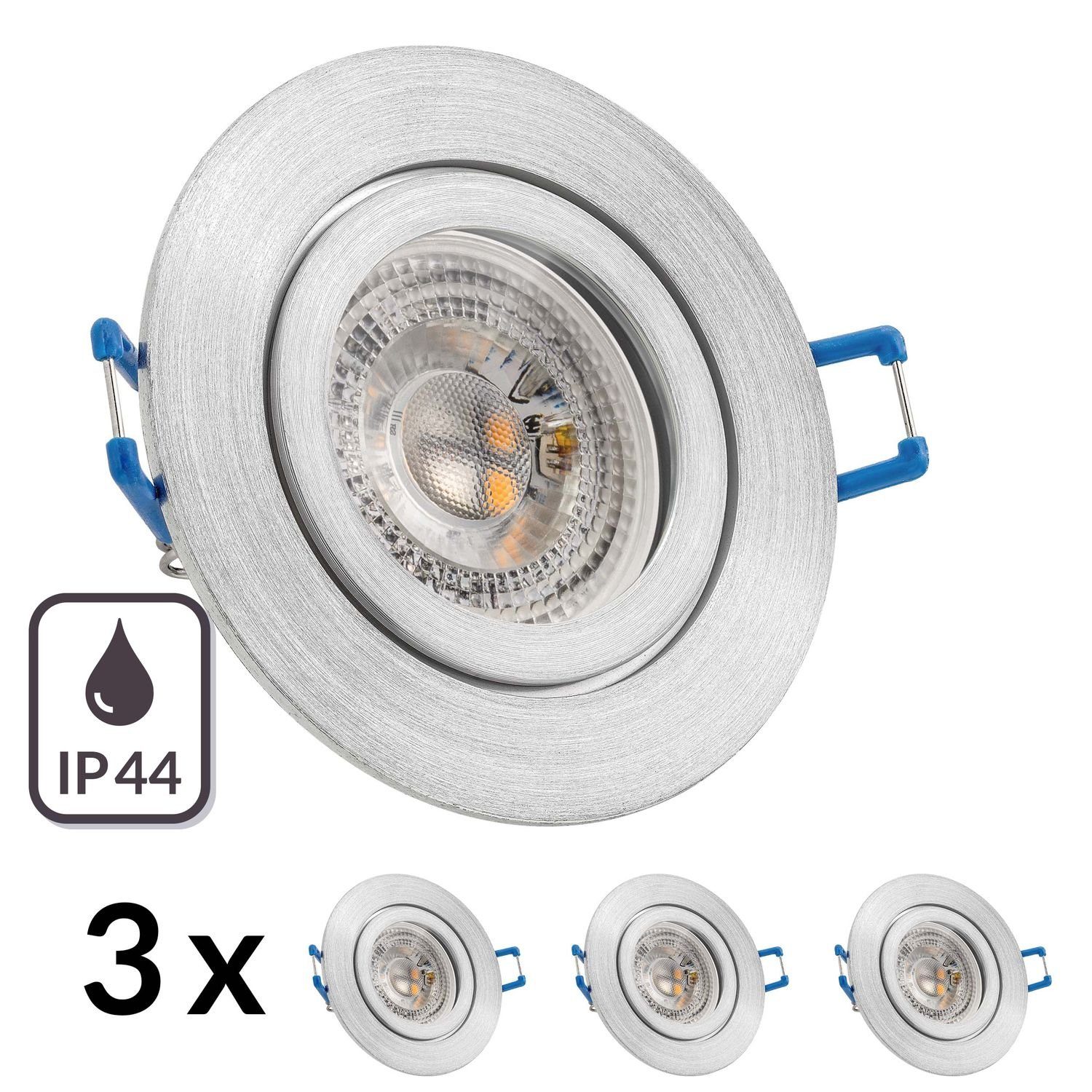 matt GU10 LED LED Einbaustrahler aluminium in mit RGB LED 3W Set LEDANDO 3er IP44 Einbaustrahler