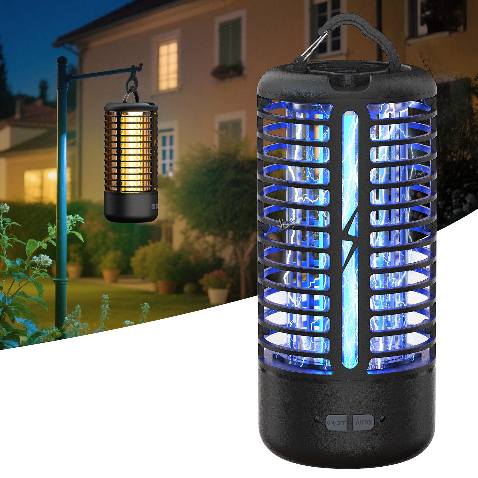 Insektenvernichter elektrisch mit LED Lampe, 4000mAh Akku – UV Mückenlampe & Fliegenfalle
