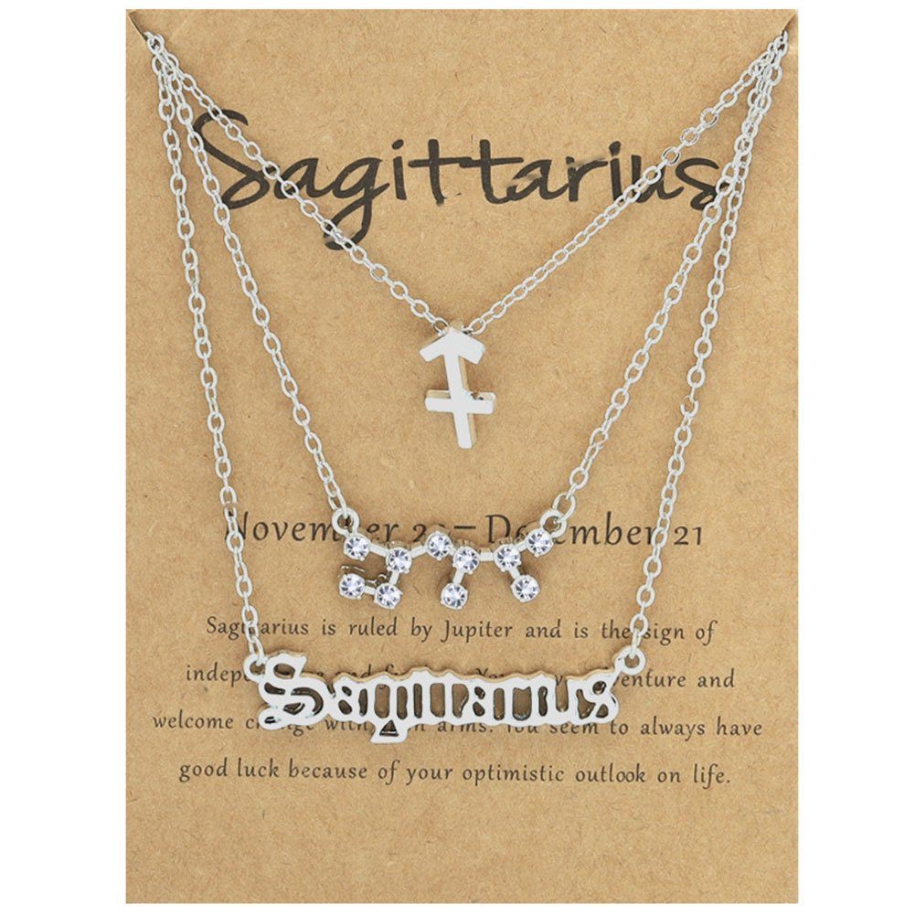 Blusmart Herzkette 3PCS 12 Zodiacs Halskette Für Frauen Vintage Alphabete Silber Sagittarius
