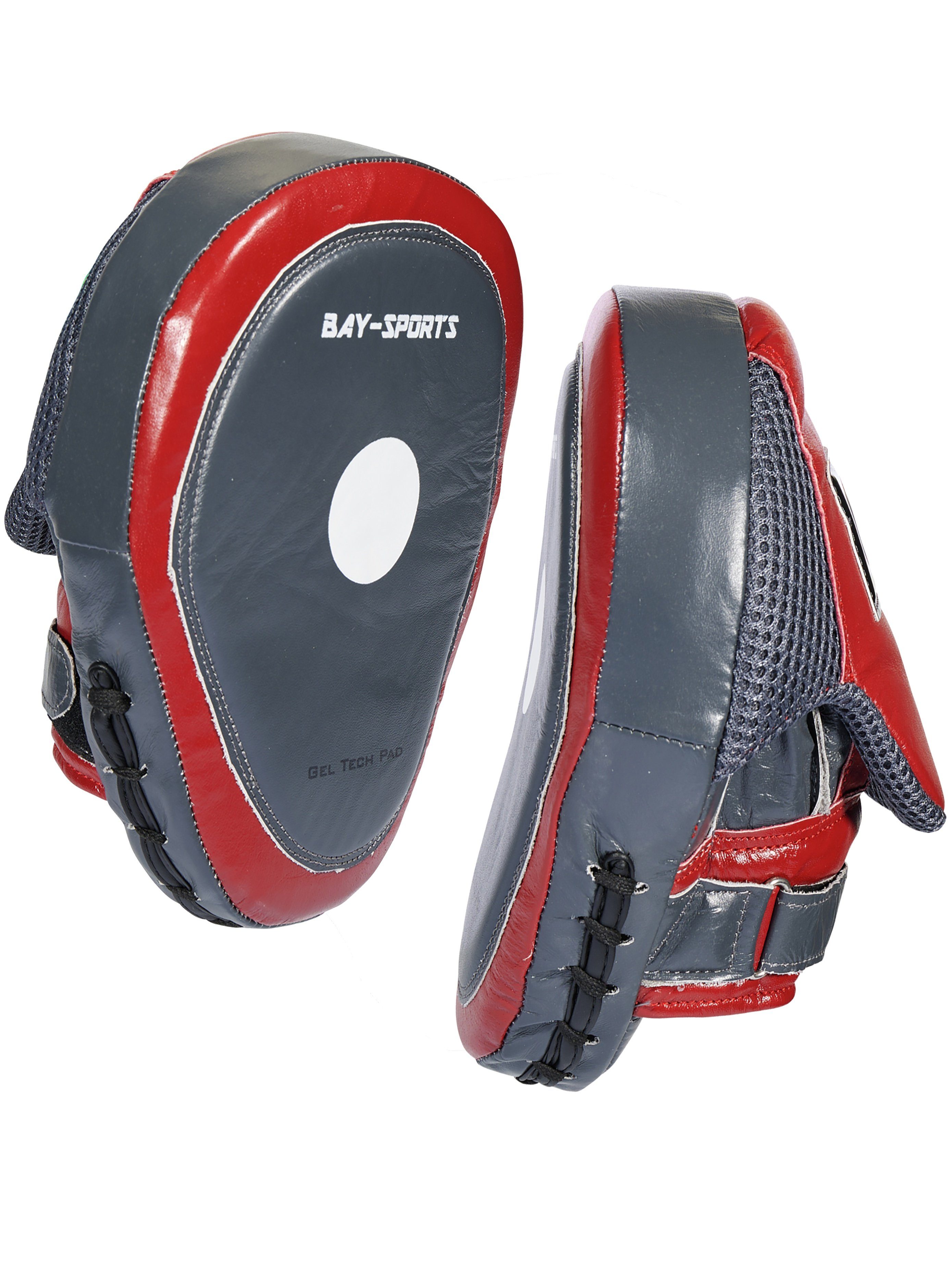 BAY-Sports Pratze Gel Pad Leder Handpratzen Winered Schlagkissen Pratzen, "Test it and Love it" Boxen, Kickboxen, MMA, Krav Maga, Muay Thai
