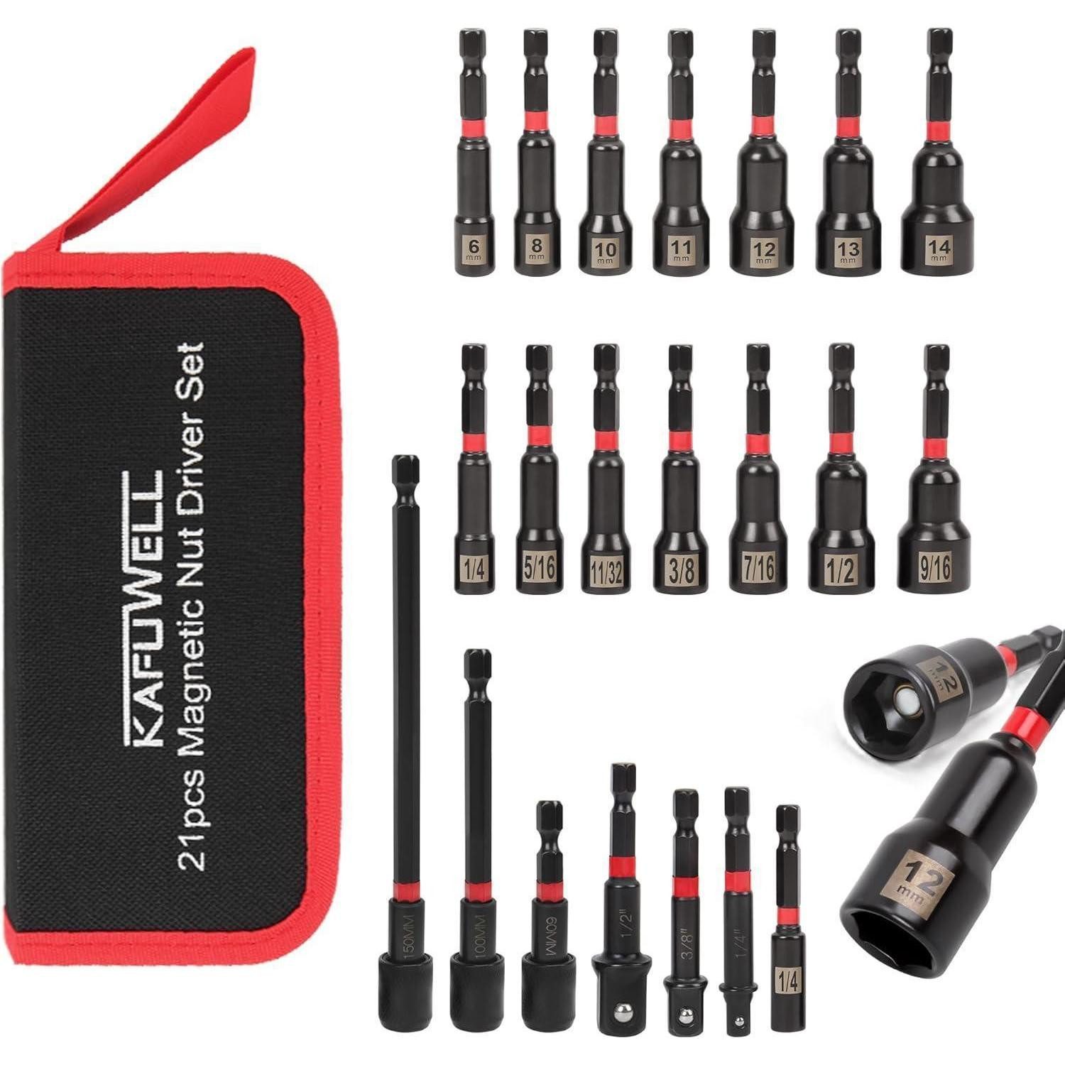 LuxusKollektion Steckschlüssel Magnet-Stecknuss-Set 21tlg mit Bithalter