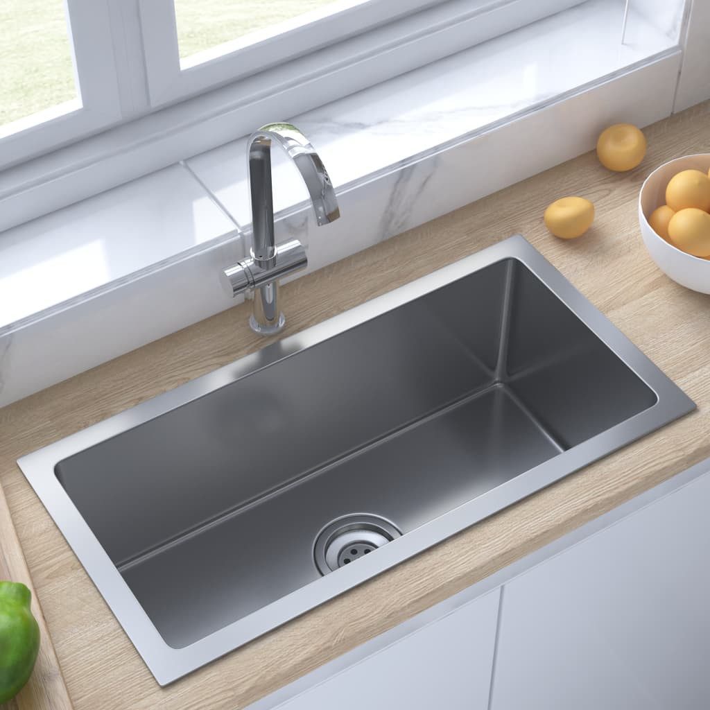 VidaXL Edelstahl-Spüle Mit Abtropfset – 500x600x155 Mm, Einbauspüle Von Oben, Links/rechts Montierbar, Inkl. Ablauf