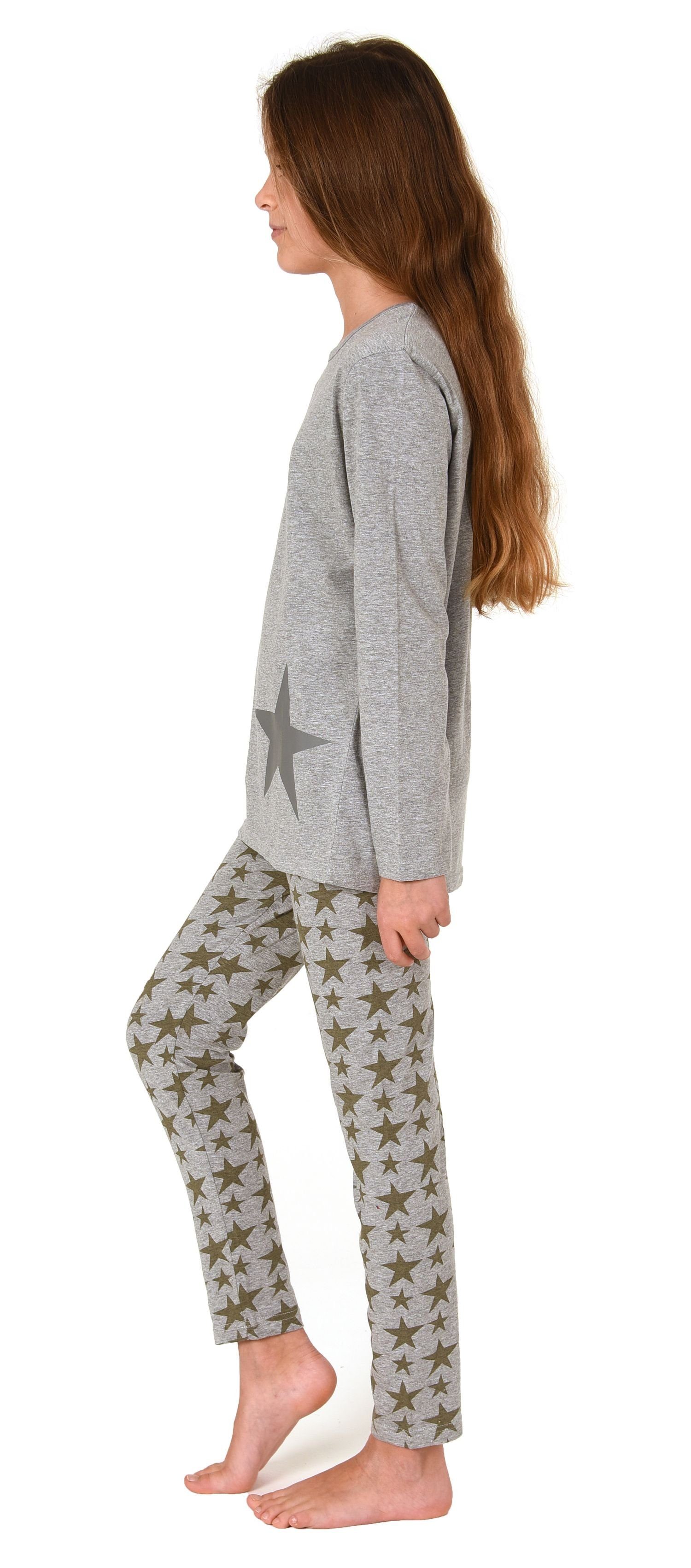 Schlafanzug Schöner Sterne-Optik Pyjama in Pyjama Mädchen langarm Normann grau