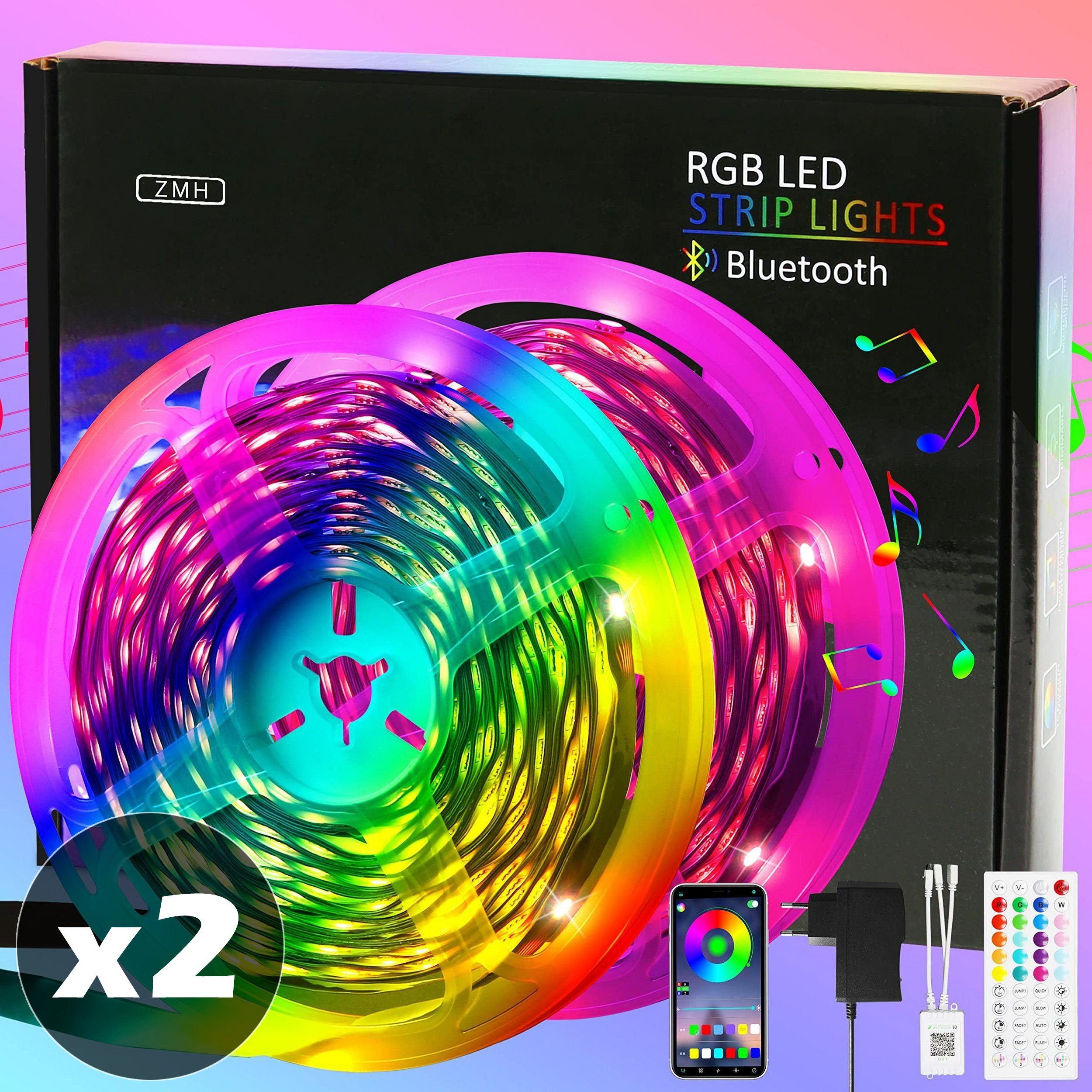 30M, LED-Streifen, RGB LED-Streifen Music Fernbedienung App Sync mit ZMH einstellbar 2x 4-flammig,