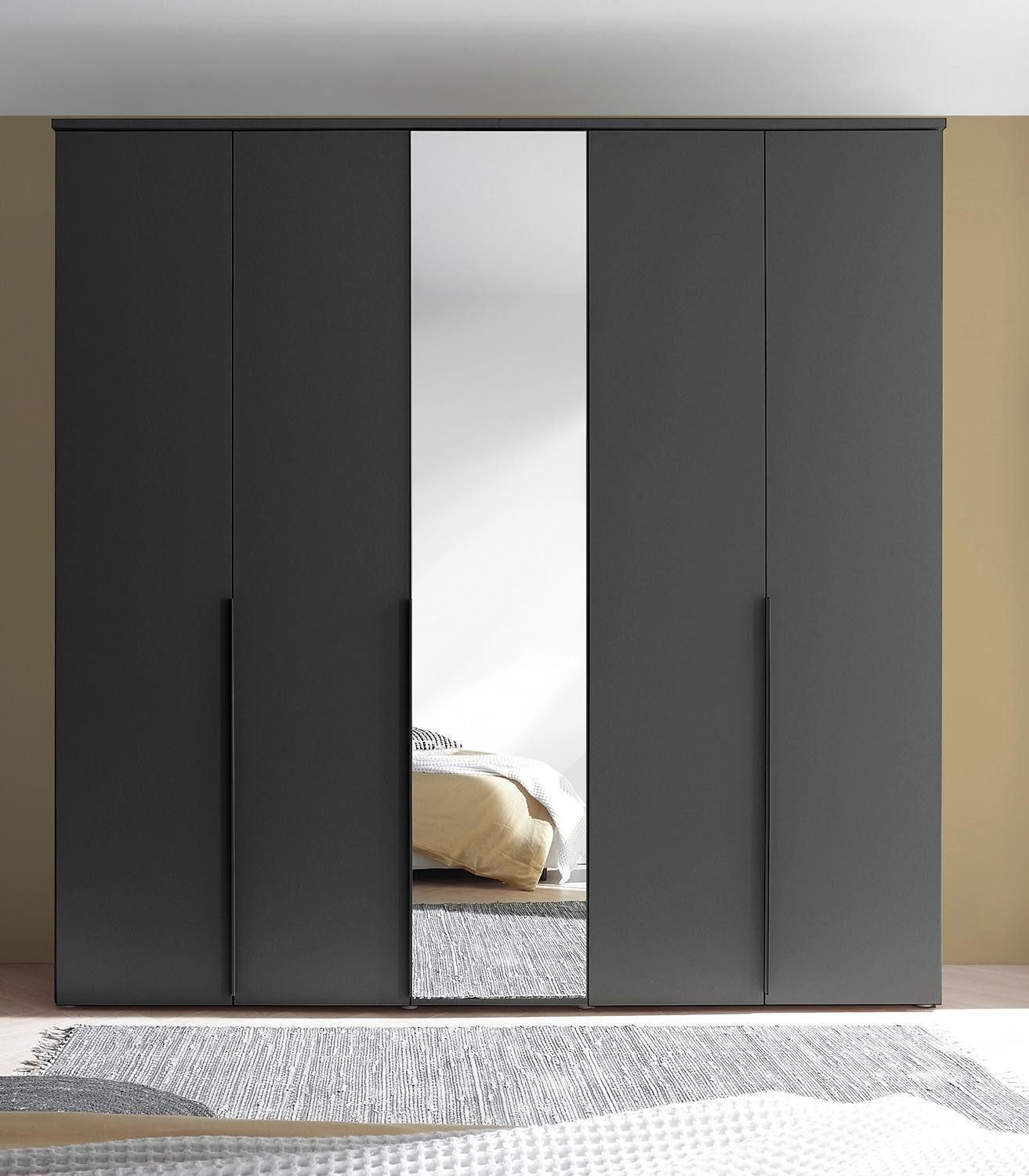 Pol-Power Kleiderschrank KEVO, Graphit Dekor, 5 Türen inkl. 1 Spiegeltür, B 225 x H 225 x T 52 cm