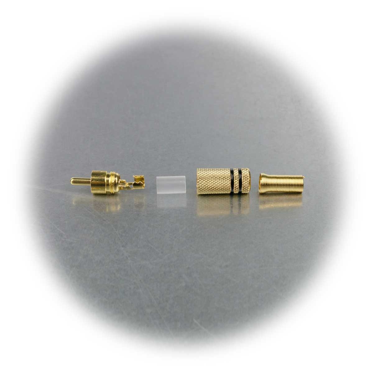 Blanko Cinch-Stecker Cinchstecker vergoldet SCHWARZ, mit Knickschutz