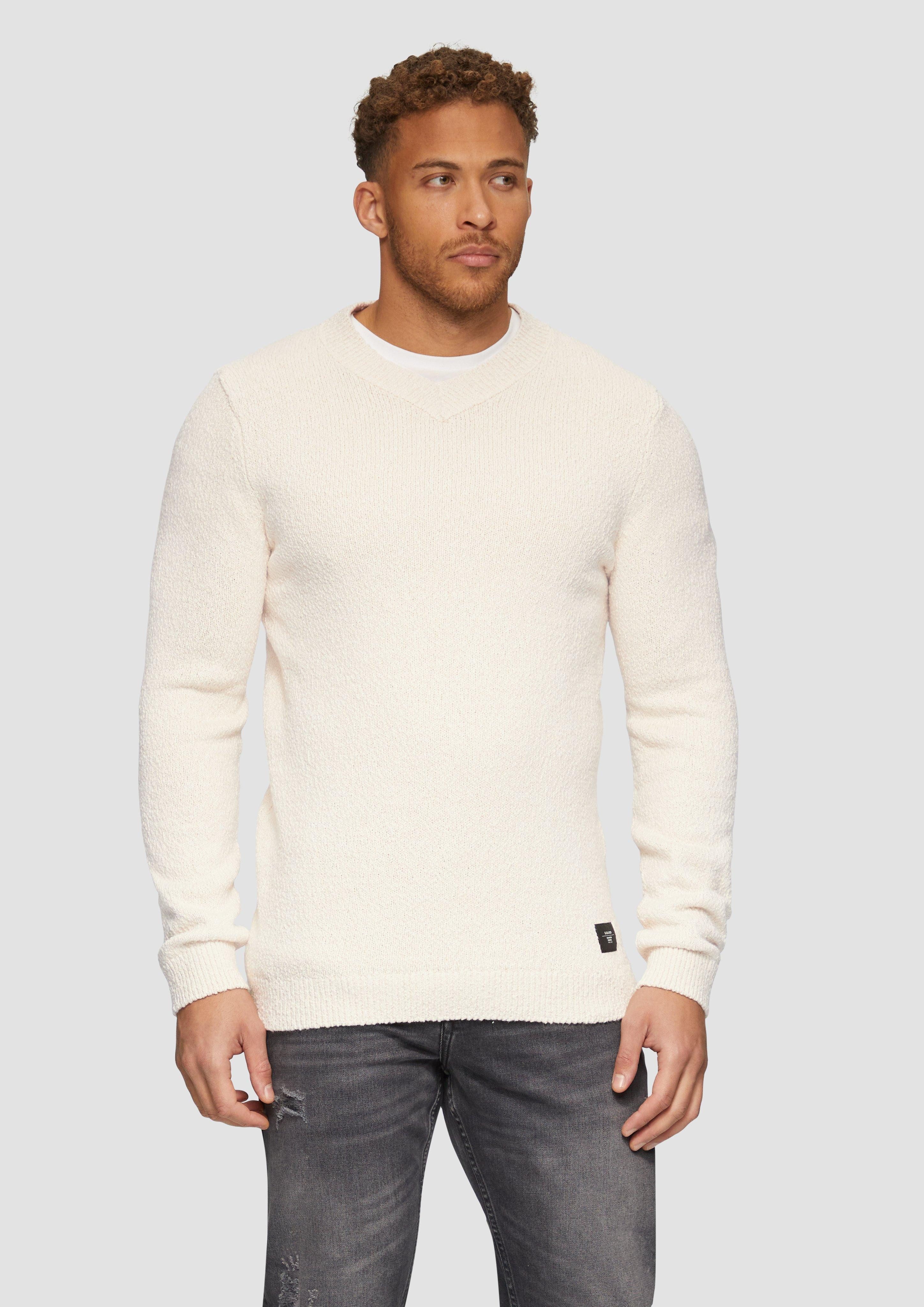 Strickpullover Strukturierter Baumwollpullover mit V-Ausschnitt