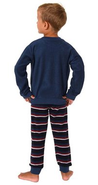 Normann Pyjama Jungen Frottee Pyjama Schlafanzug mit Bündchen und Fussball Motiv