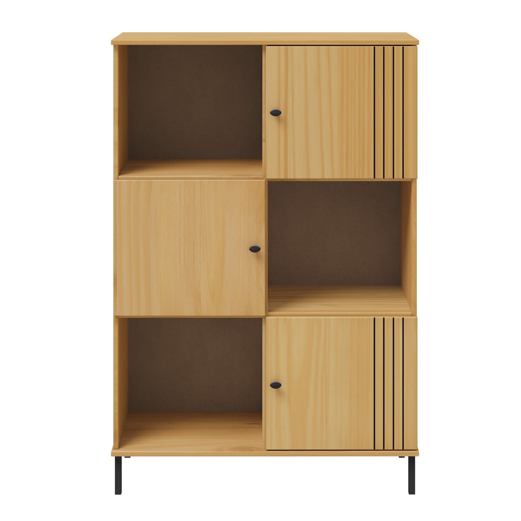 Woodroom Bücherregal Eleganter Wohnzimmerschrank Sevilla, Holzschrank aus Kiefer eichefarbig lackiert, 95x145x40cm