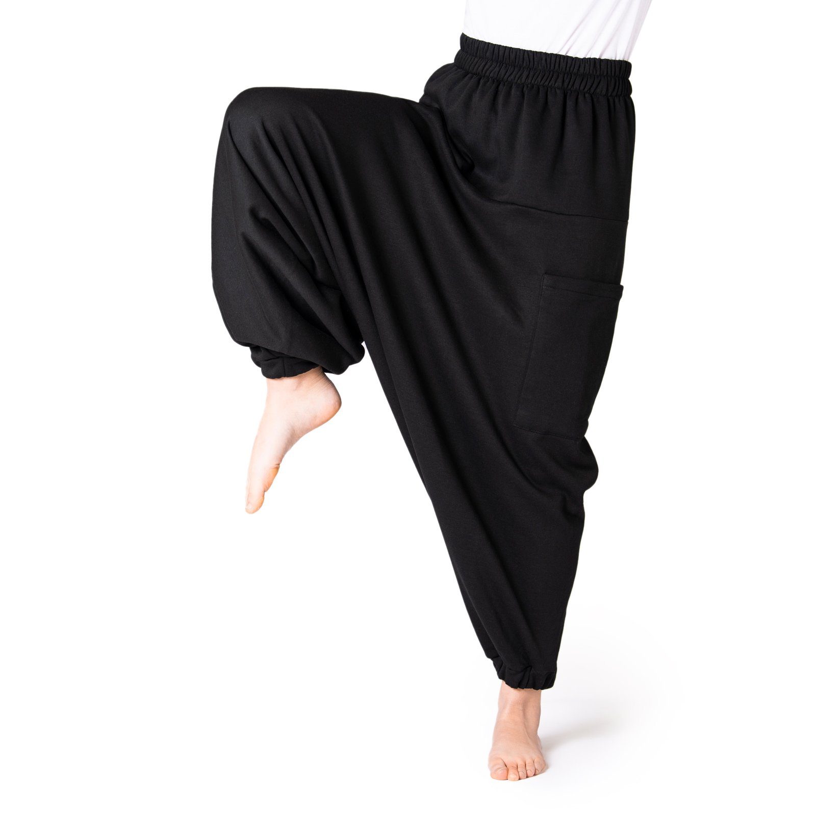 Aladinhose Herbst Baumwollhose für bequeme oder Relaxhose fürs Chillhose gefütterte Schwarz und Sofa aus warm PANASIAM als Winter Homeoffice Jogginghosen-Stoff