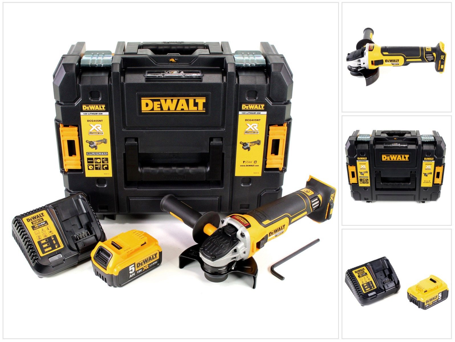 DeWalt Akku-Winkelschleifer DCG 405 P1 18V 125mm Brushless + 1x Akku 5,0Ah + Ladegerät + TSTAK