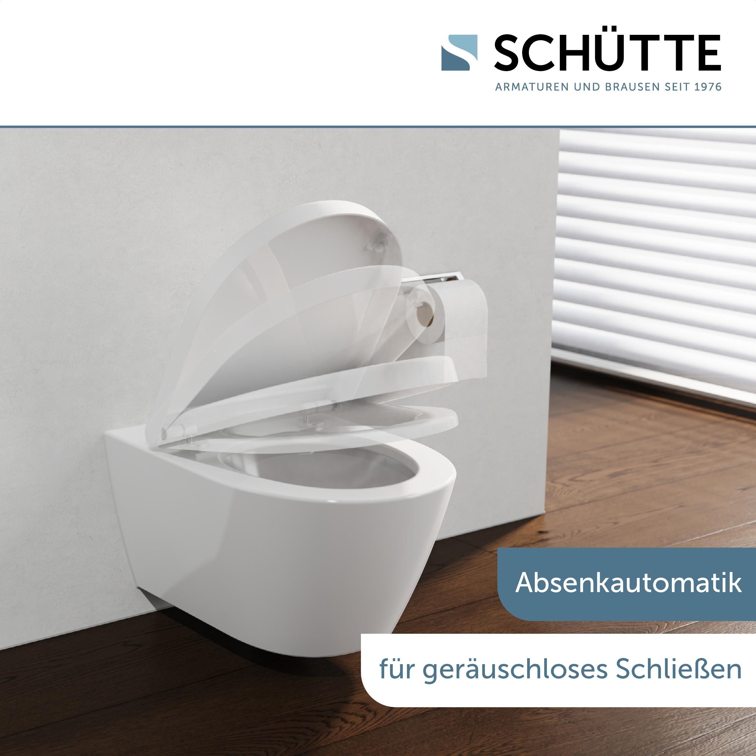 Schütte WC-Sitz Duroplast, WHITE D-Form PRO 8 (WC-Sitz, Befestigungsmaterial, Montageanleitung), mit Absenkautomatik und Schnellverschluss