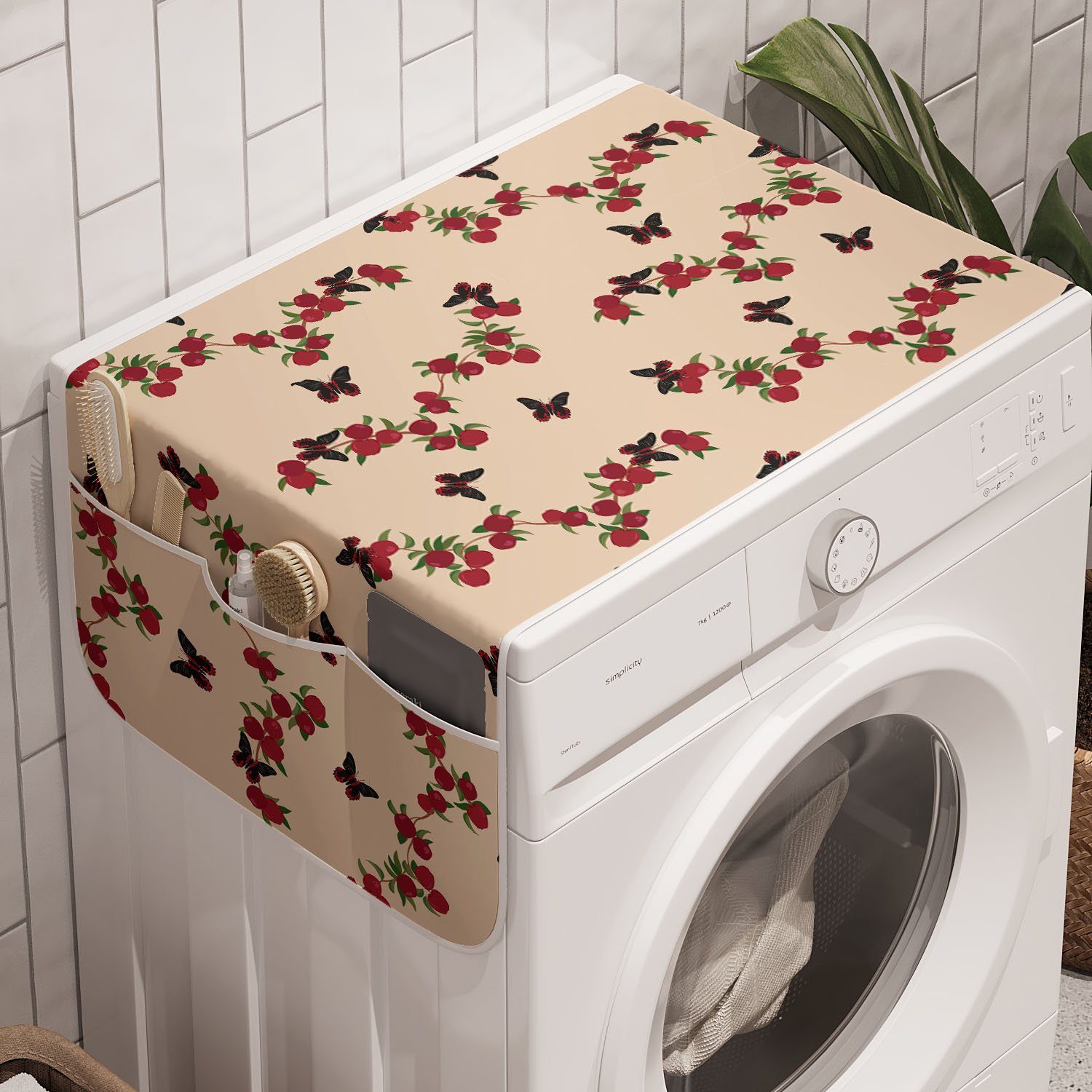 Abakuhaus Badorganizer Anti-Rutsch-Stoffabdeckung für Waschmaschine und Trockner, Natur Apple und Schmetterlings-Muster