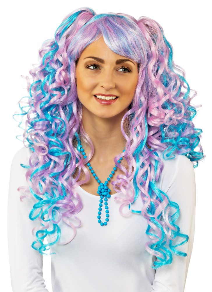 Orlob Kostüm-Perücke Animé Damen Locken Perücke mit Ansteckhaaren - Tür