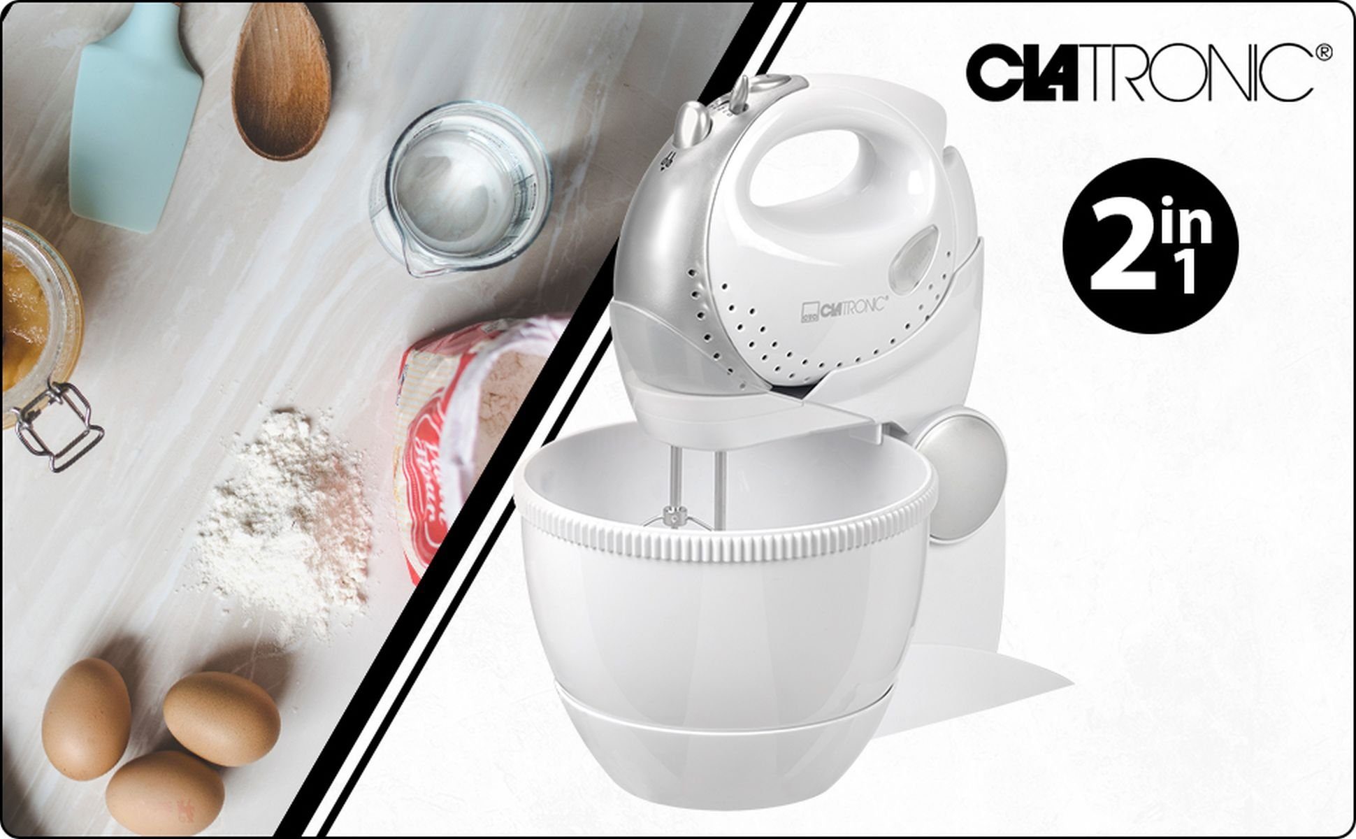 CLATRONIC Handmixer CLATRONIC Küchenmaschine 3in1 Handmixer-Set Mixstab Knethaken HMS 2739