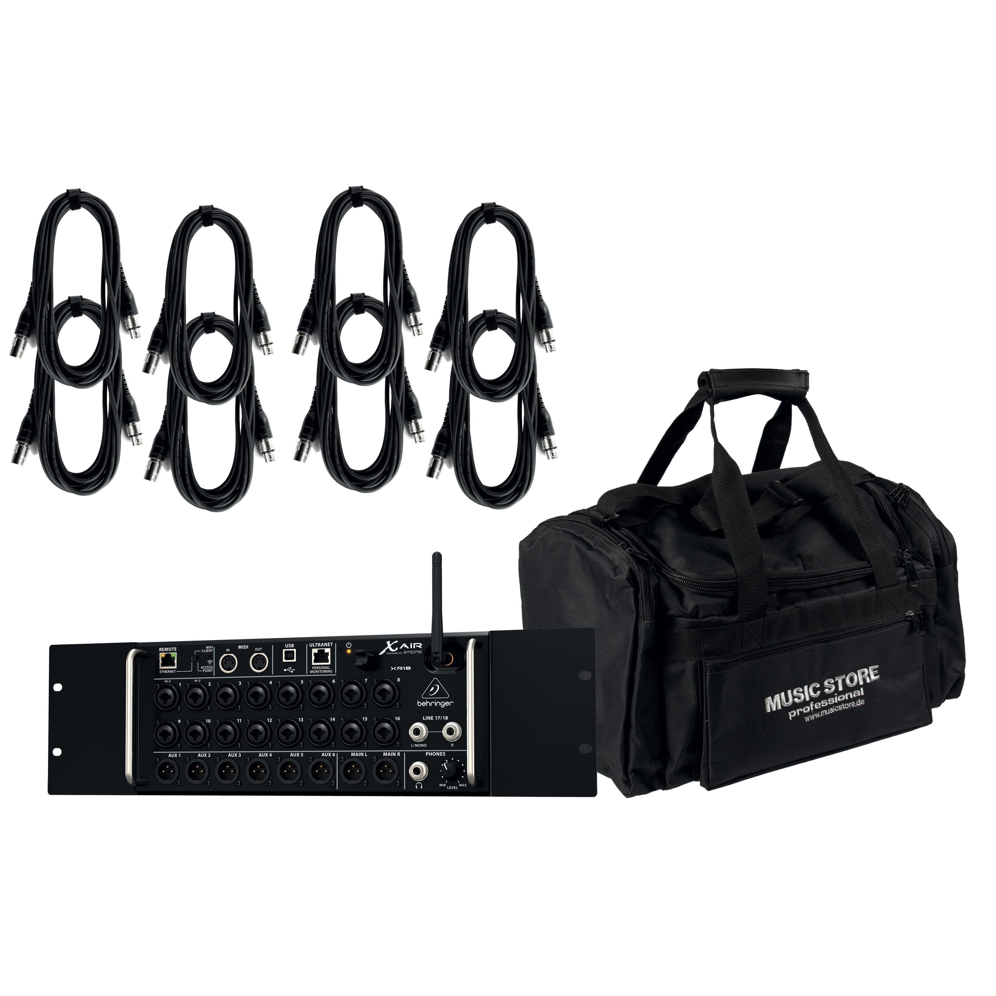 Behringer Mischpult, (PA Mischpulte, Mischpult Sets), XR18 + Kabel und Bag - Mischpult Set