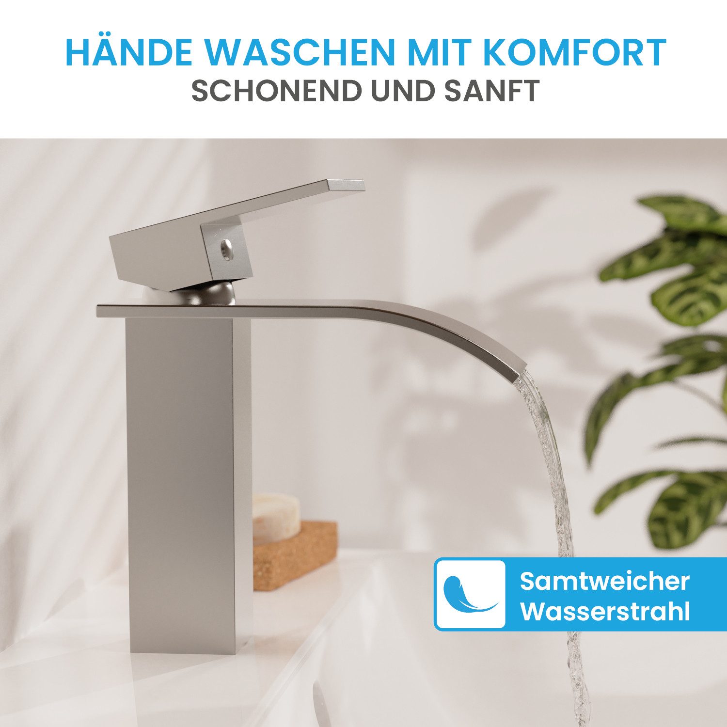 Bächlein Badarmatur Elegante Badarmatur Tamina (Edelstahl gebürstet) hochwertige Designarmatur mit Wasserfalloptik – Bild 4 von 5