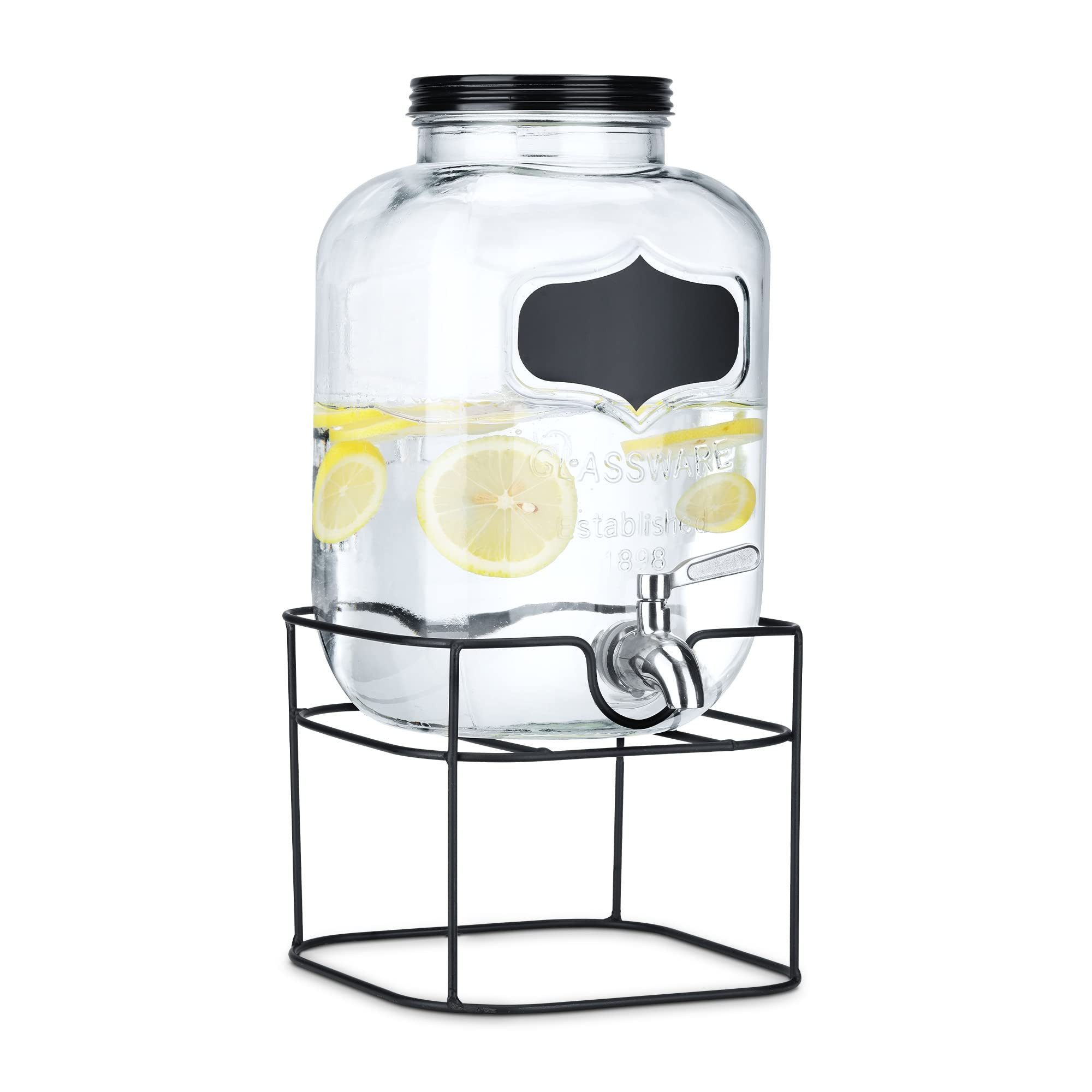 Navaris Getränkespender Navaris Getränkespender 5 L Glas mit Zapfhahn und Ständer