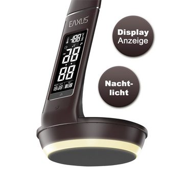 EAXUS LED Schreibtischlampe Tischleuchte mit Display und Induktionsladefunktion, Energieffizienzklasse C, LED fest integriert, 4000/2500 Kelvin, Display mit Datum, Uhrzeit, Temperatur, Wecker-Funktion, Separates Nachtlicht