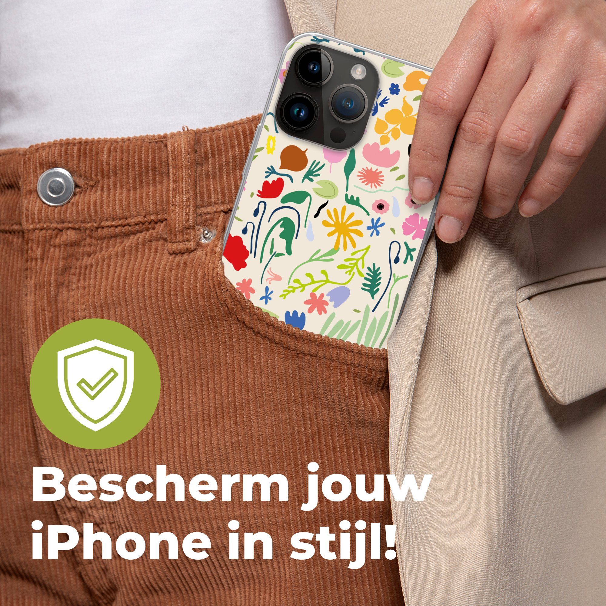 MuchoWow Handyhülle für Apple iPhone 14 Pro Max Blumen - Muster - Pflanzen, Smartphone-Bumper, Print, Handy Schutzhülle Dünn