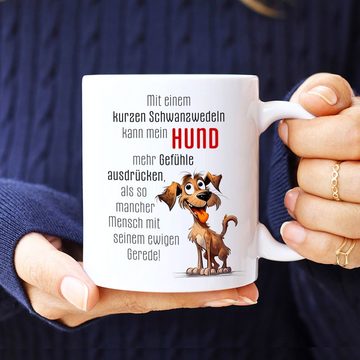 Cadouri Tasse SCHWANZWEDELN Kaffeetasse mit Spruch - für Hundefreunde, Keramik, mit Hundespruch, beidseitig bedruckt, handgefertigt, Geschenk, 330 ml