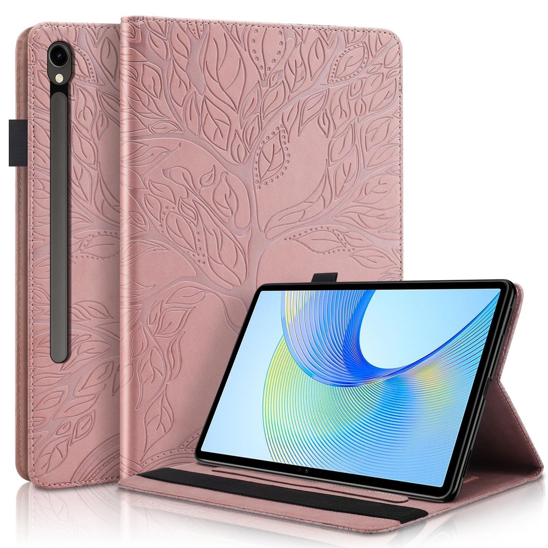 Wigento Tablet-Hülle Für Samsung Galaxy Tab S10 FE Plus Kunstleder Baum Design Tasche Pink, Baum Design Hülle mit Standfunktion und Kratzschutz