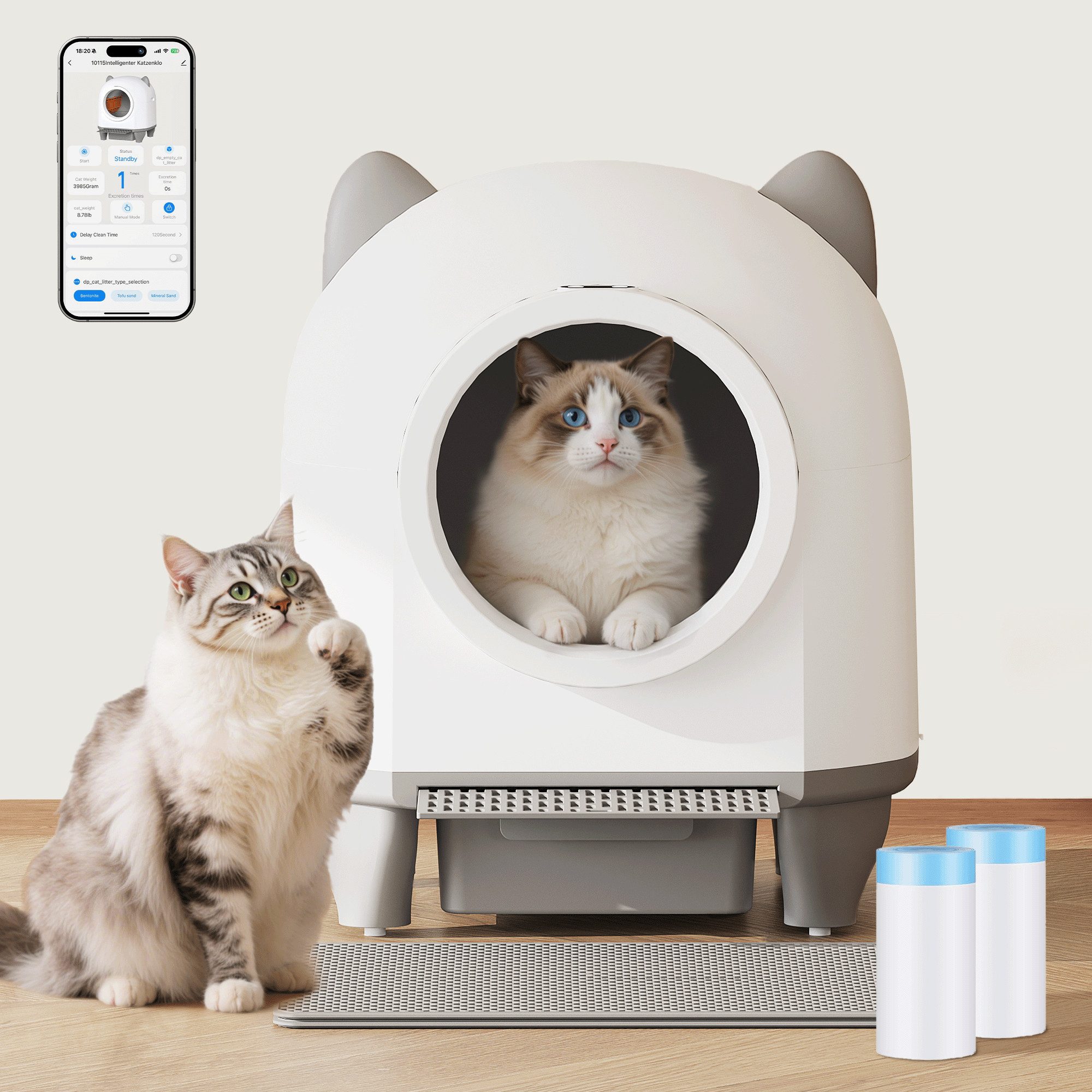 Katzentoilette K1P Selbstreinigende Katzentoilette,90L Automatische katzenklo