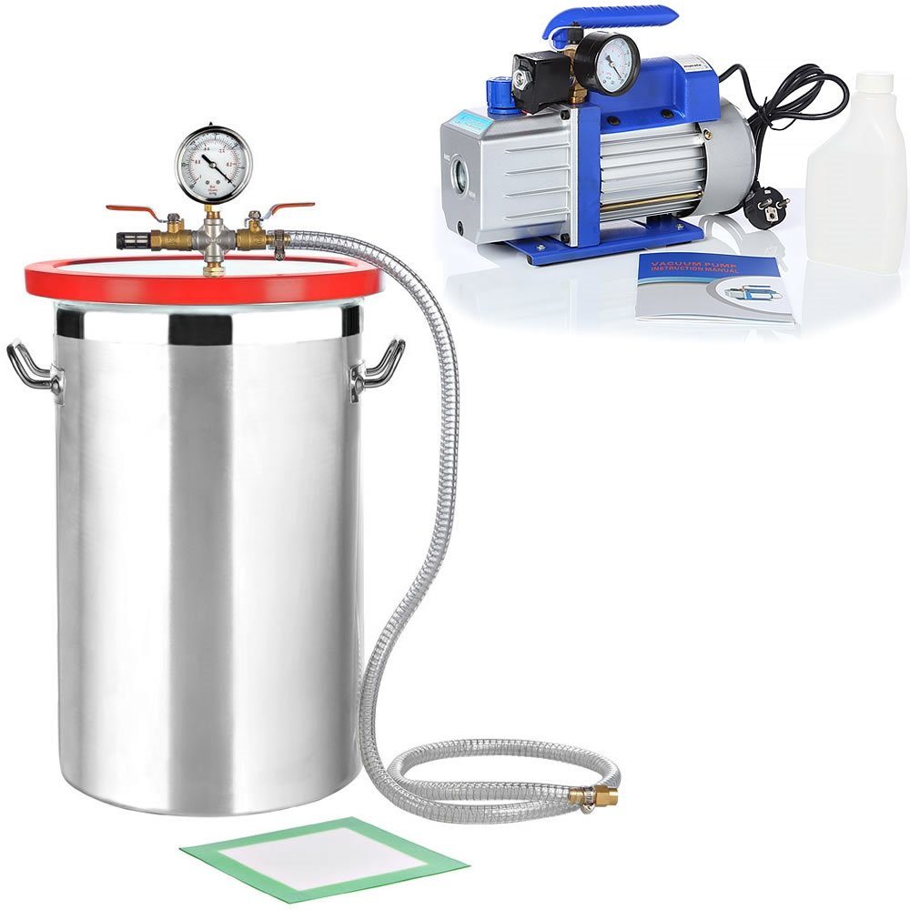 Mucola Vakuumbehälter Unterdruckpumpe Vakuum Unterdruckanzeige SET 27,7L 99 l/min, Edelstahl, (Set, 2-tlg., Komplettset), Wasserdruck-getestet